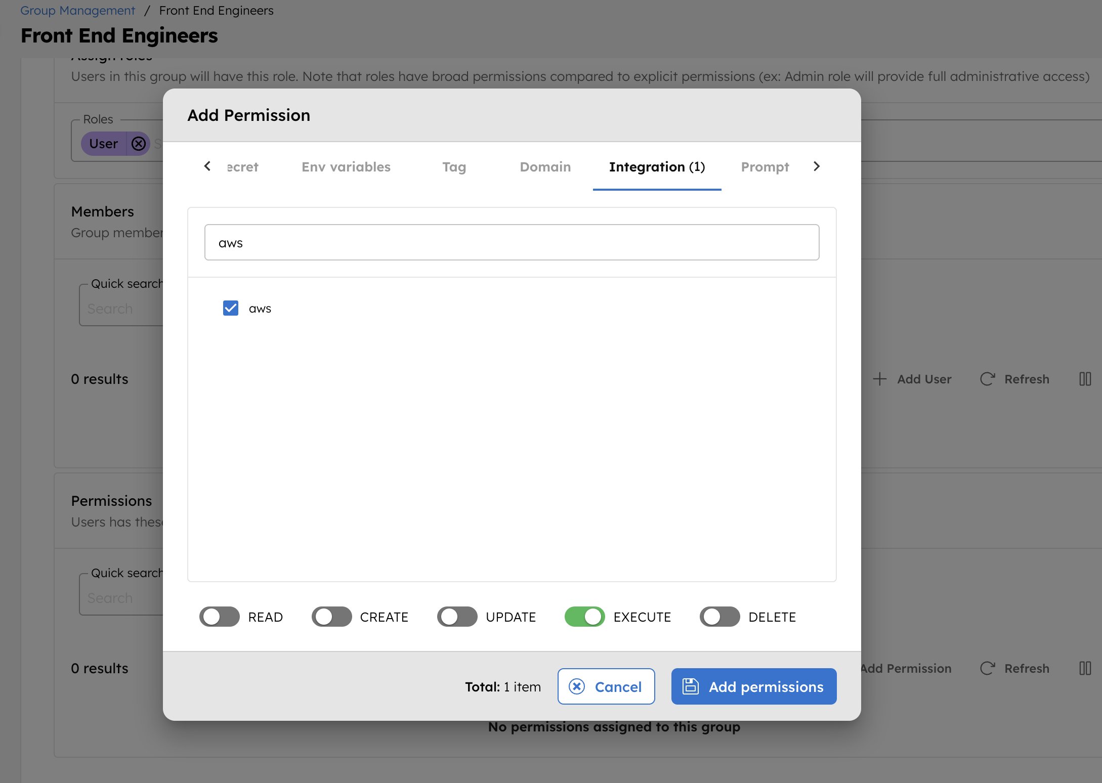 Add Permissions for Integrations