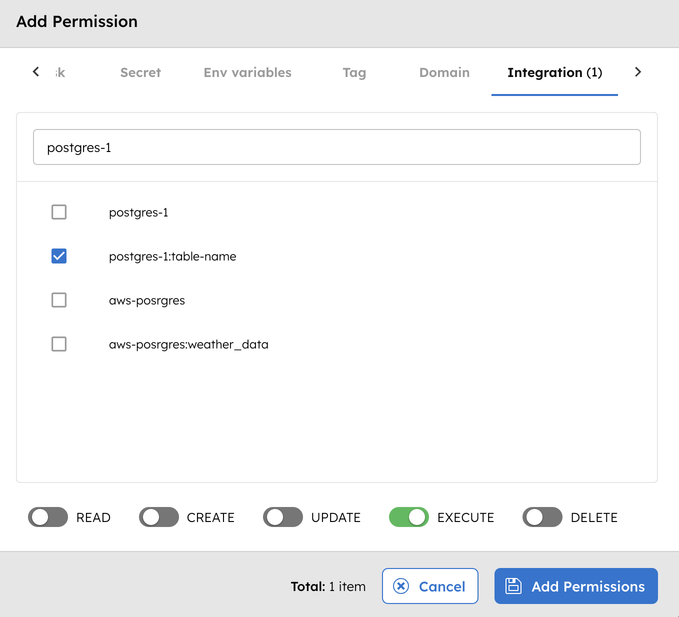 Add Permissions for Integrations