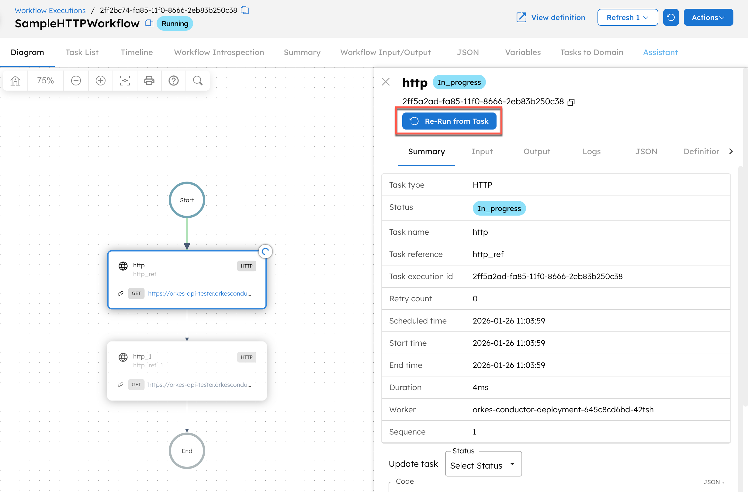 Rerun workflow from task in Conductor UI