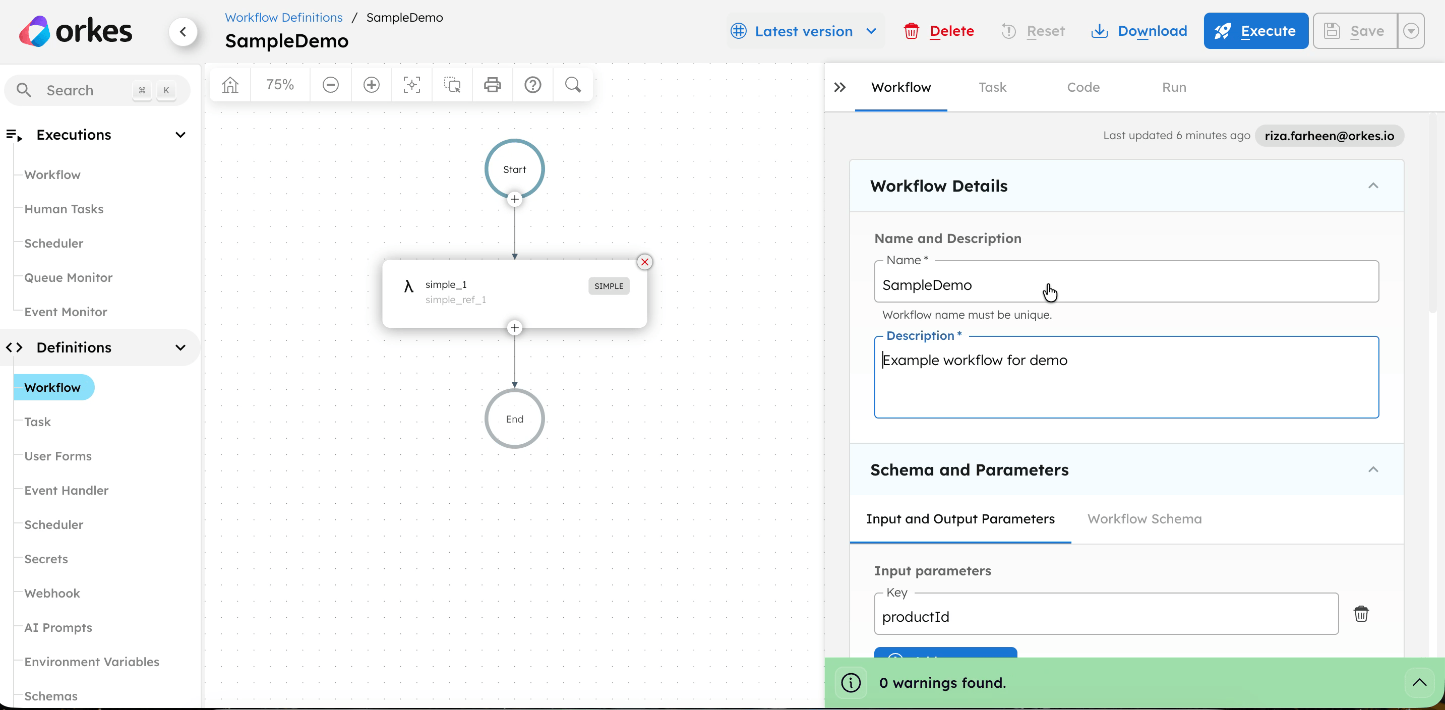 Running workflows from a workflow definition page