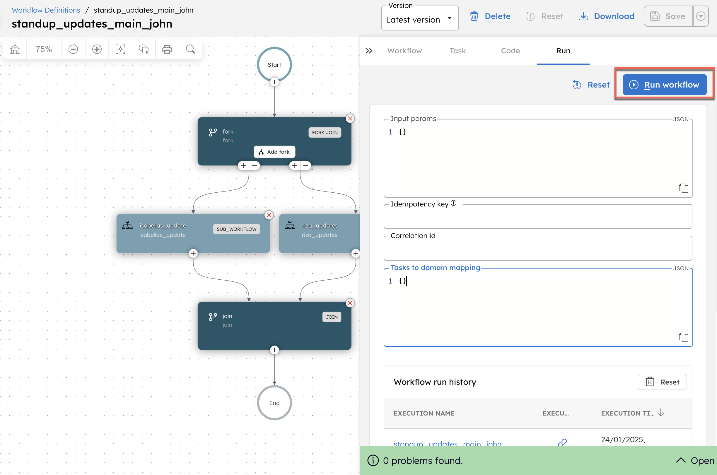 Running workflow from Conductor UI