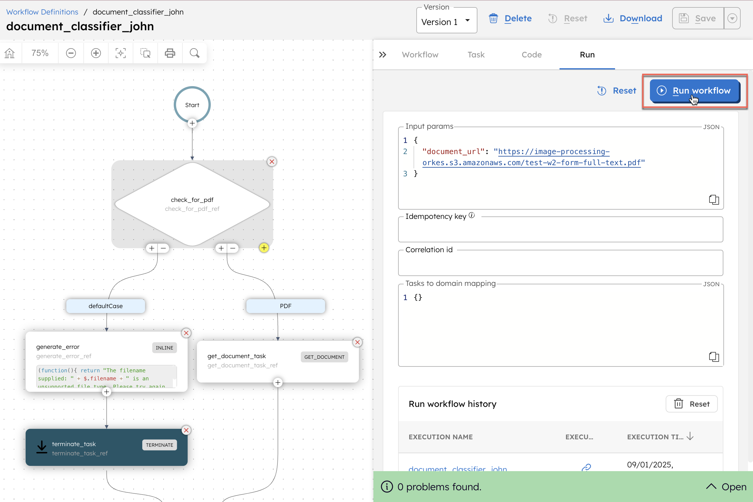 Running workflow from Conductor UI