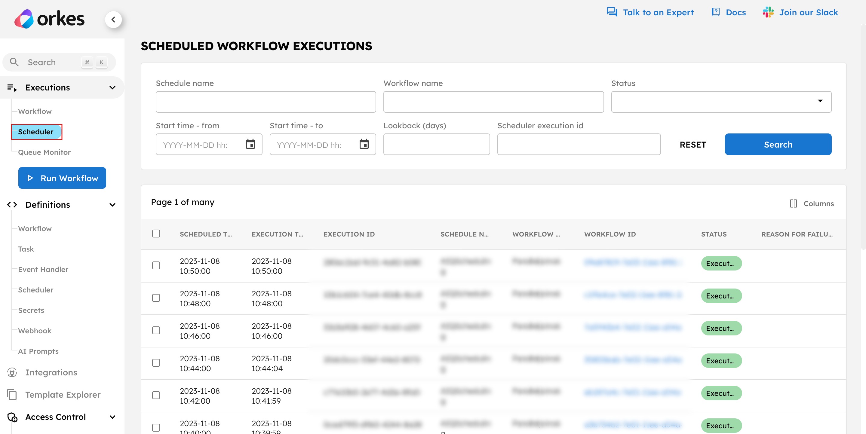 Scheduler Executions View