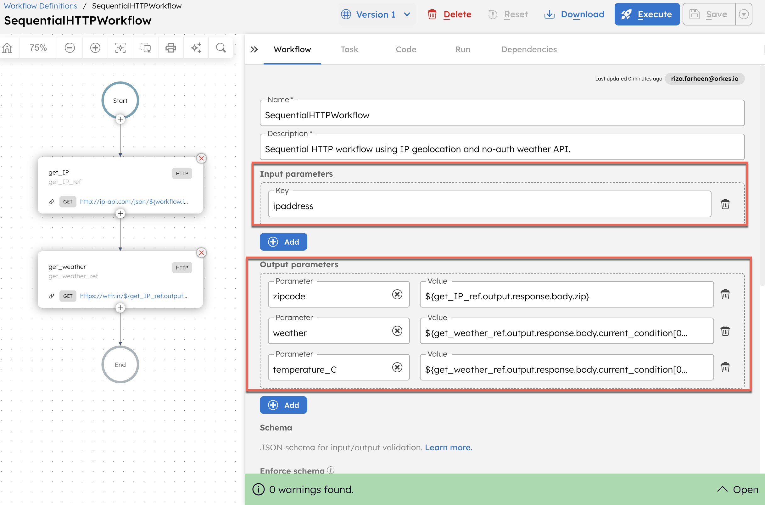 Setting up workflow inputs and outputs