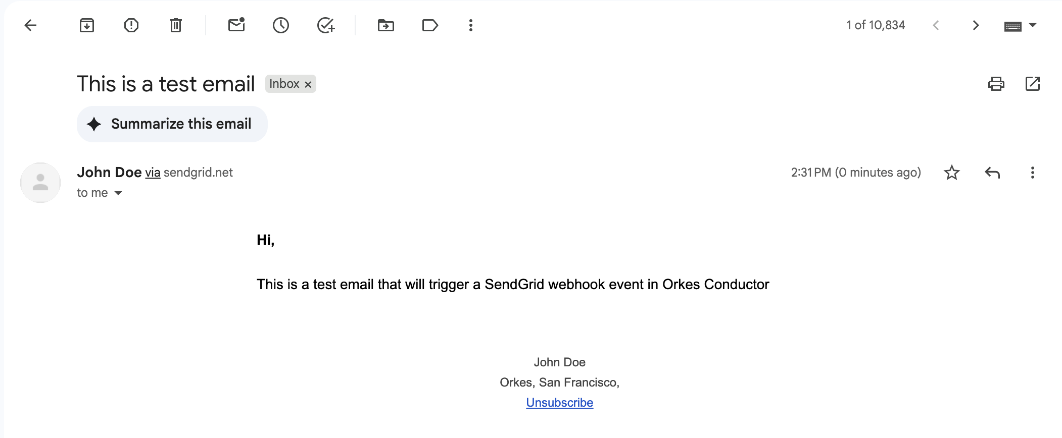 Single send email received to a user
