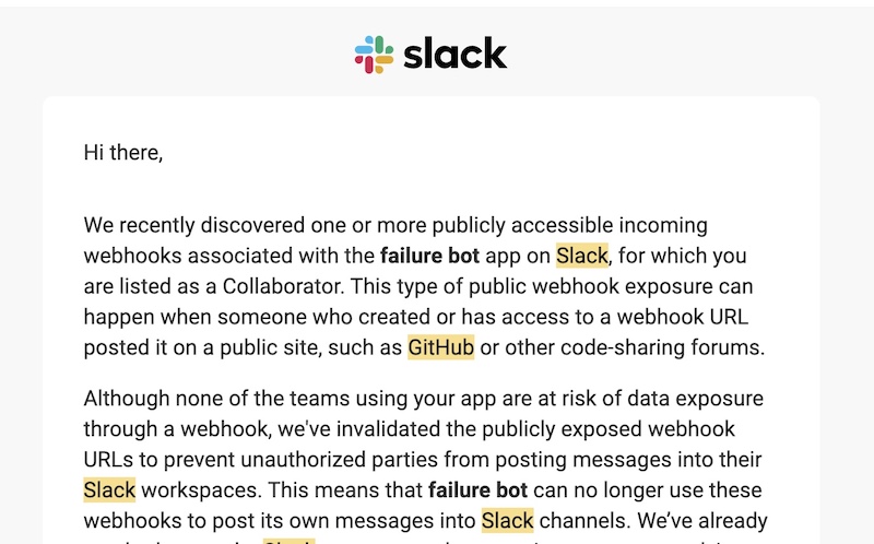 aaccidently shared a hardcoded slack token