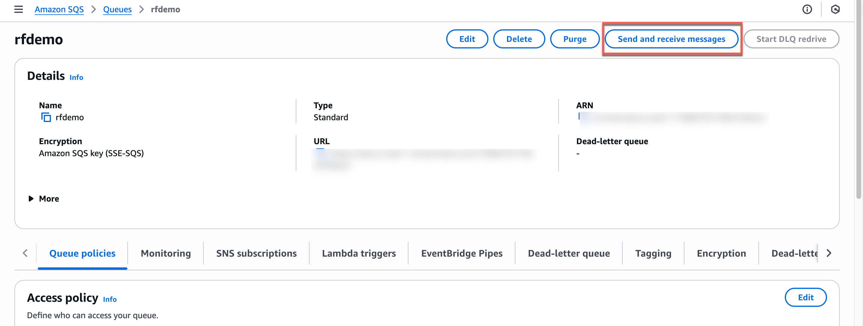 Viewing the SQS queue in SQS console