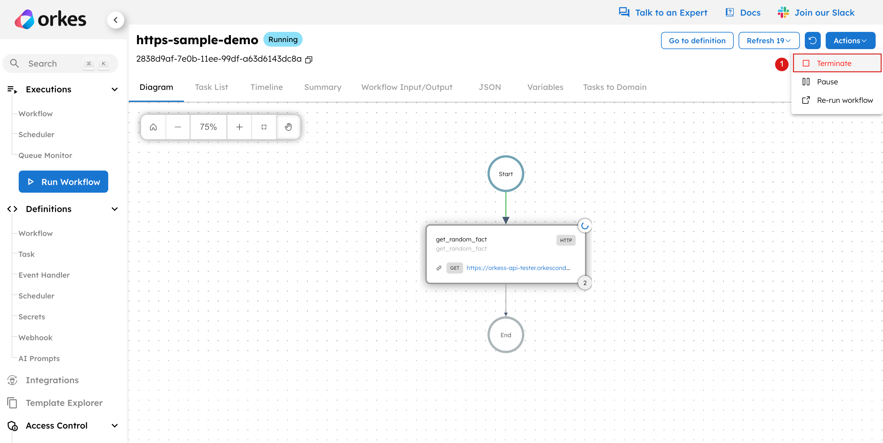 Step 1 - Terminate the running workflow