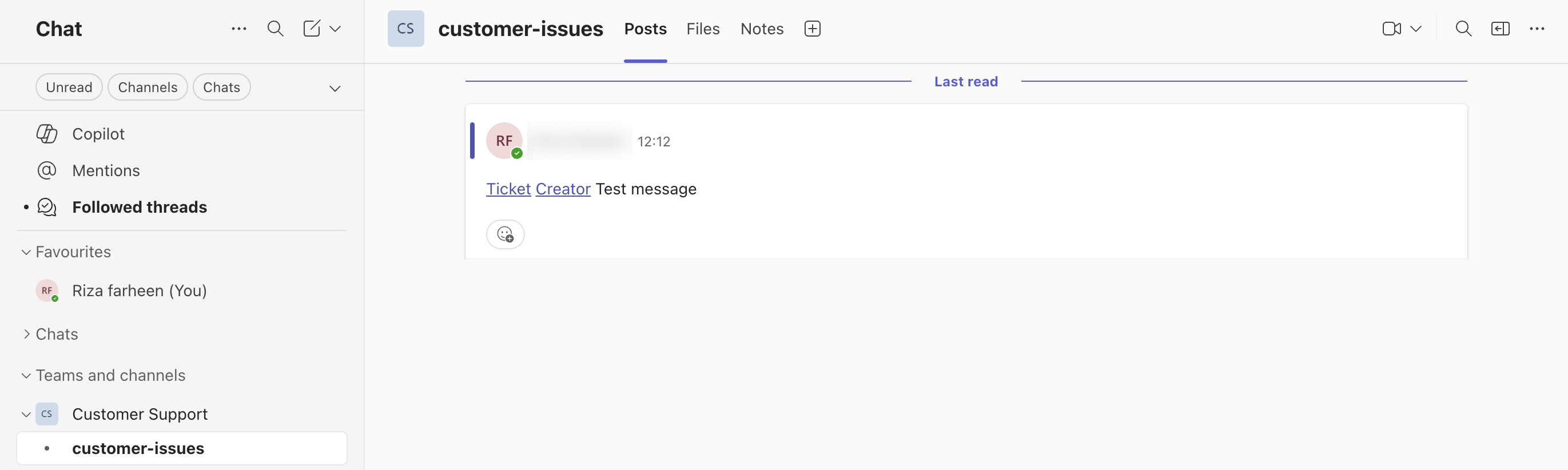 Test message send in a Teams channel