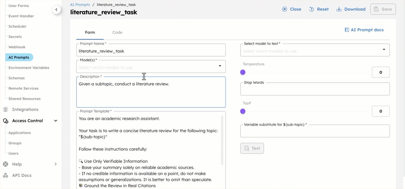 Gif of adding a model to the AI prompt in Conductor UI.