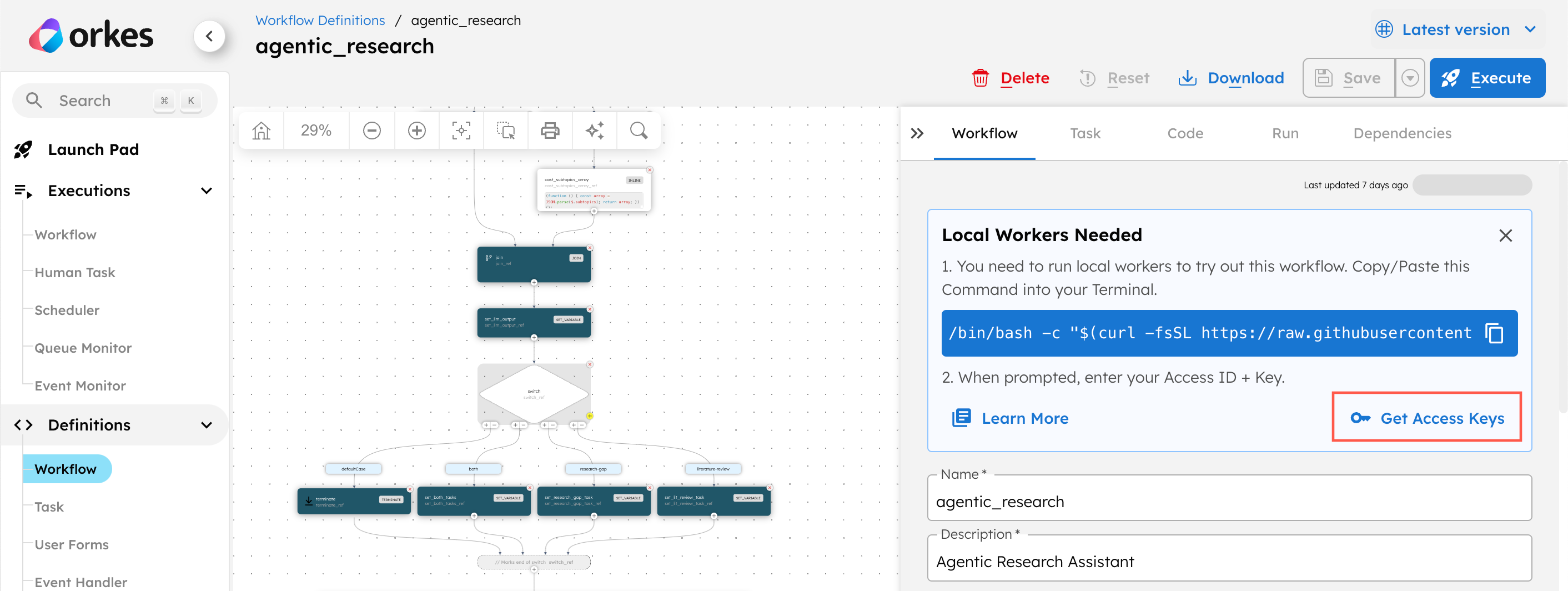 Screenshot of Conductor UI where you can get the access keys.