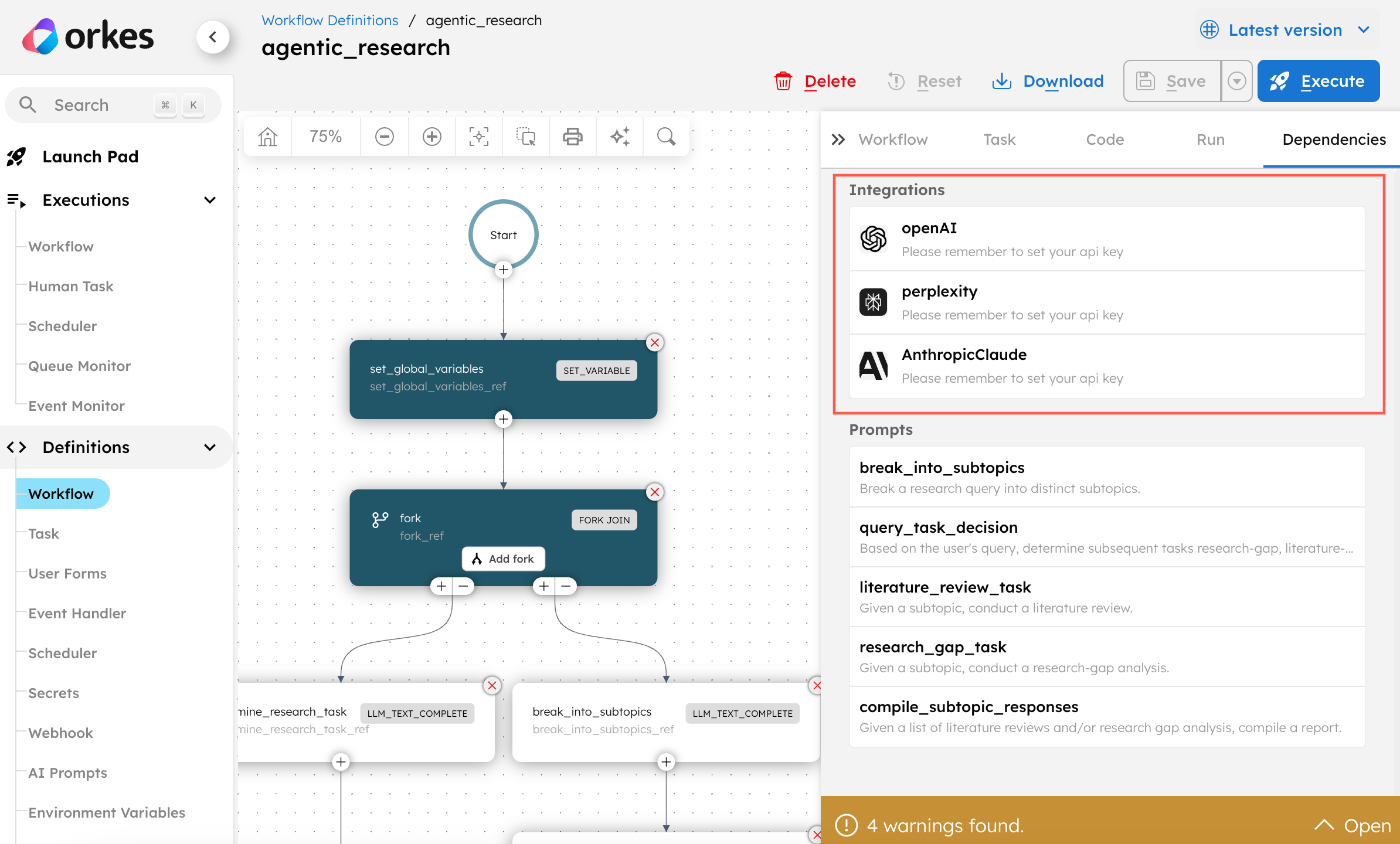 Screenshot of workflow integrations in Conductor UI.