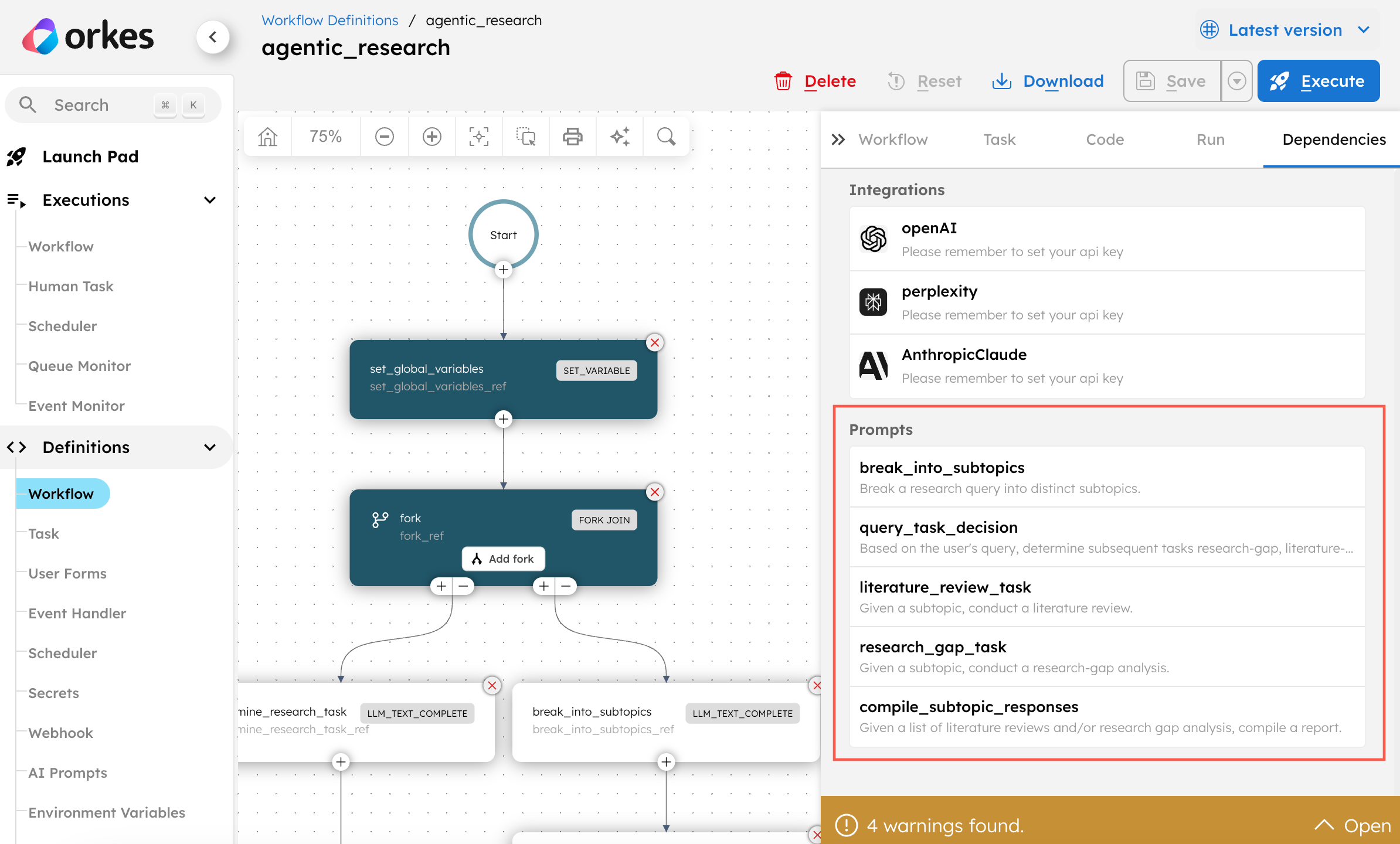 Screenshot of workflow prompts in Conductor UI.