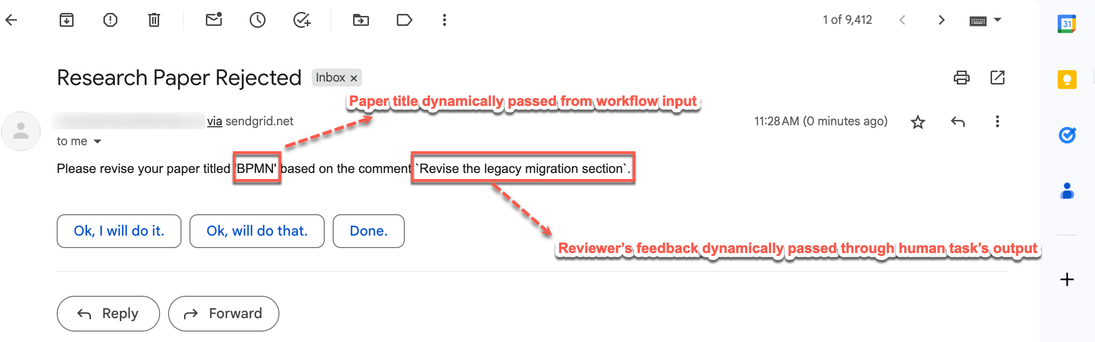 Doc rejection email received via SendGrid