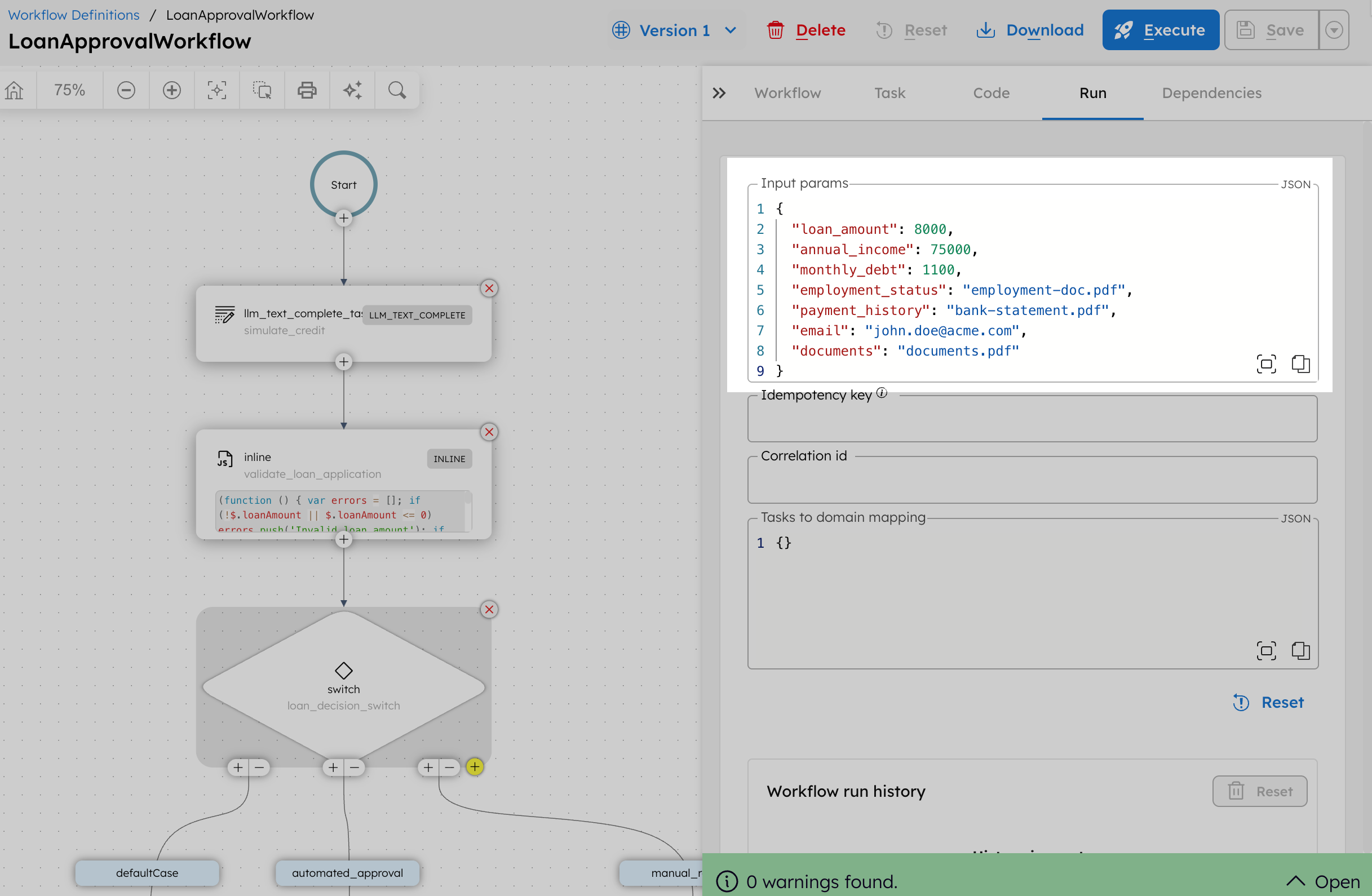 Executing loan approval workflow