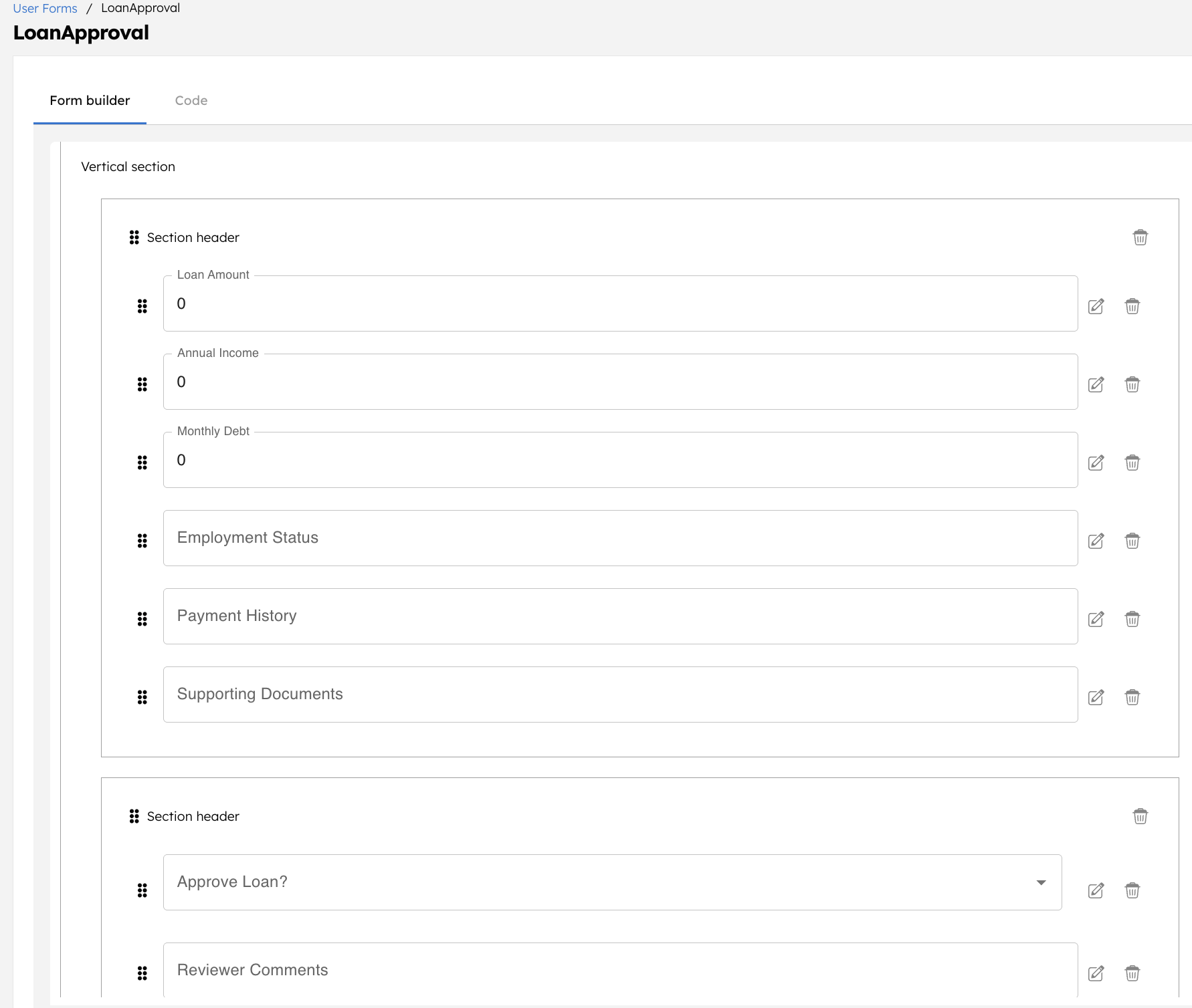 Loan approval user form in Orkes Conductor