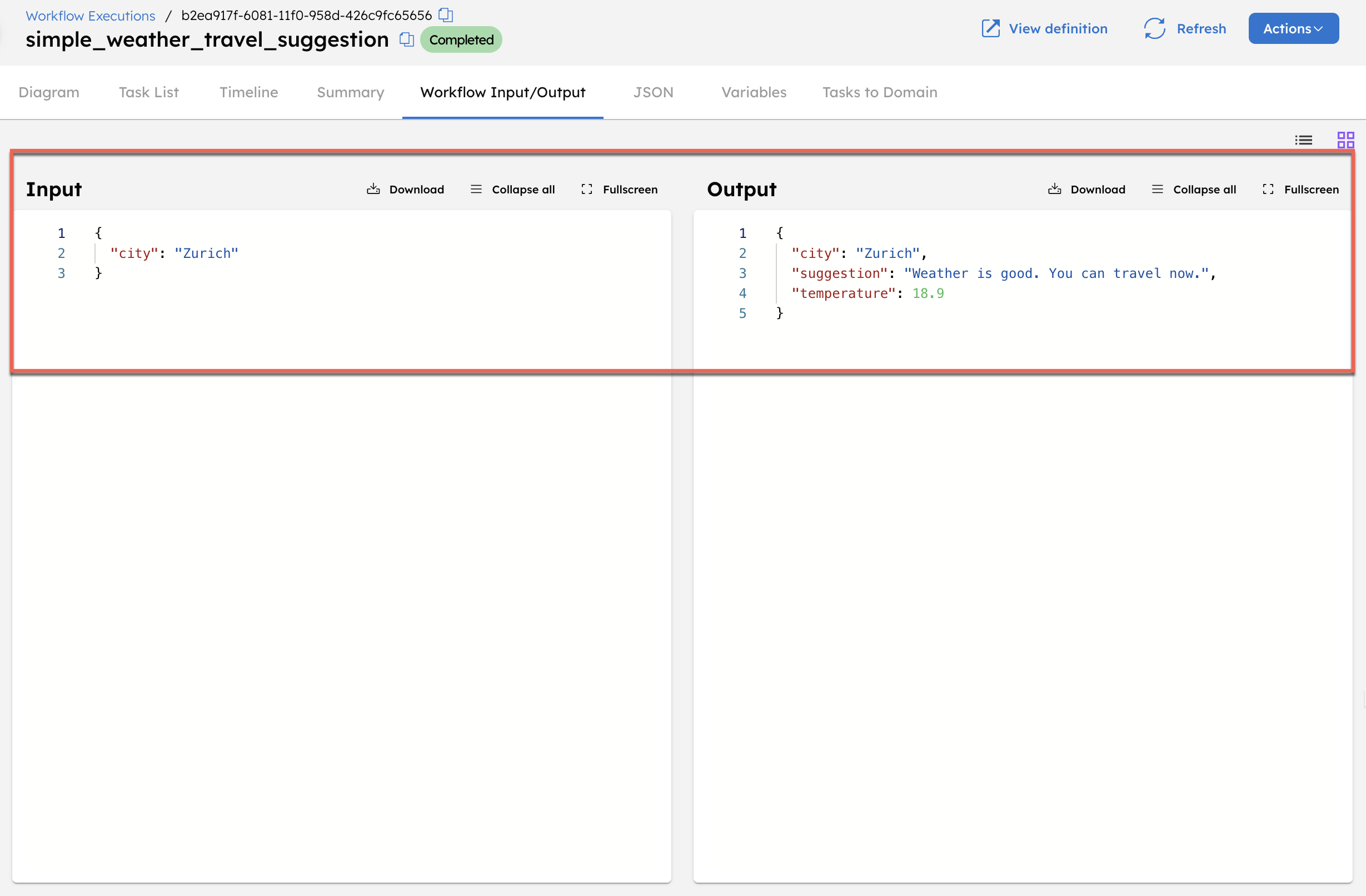 Workflow output
