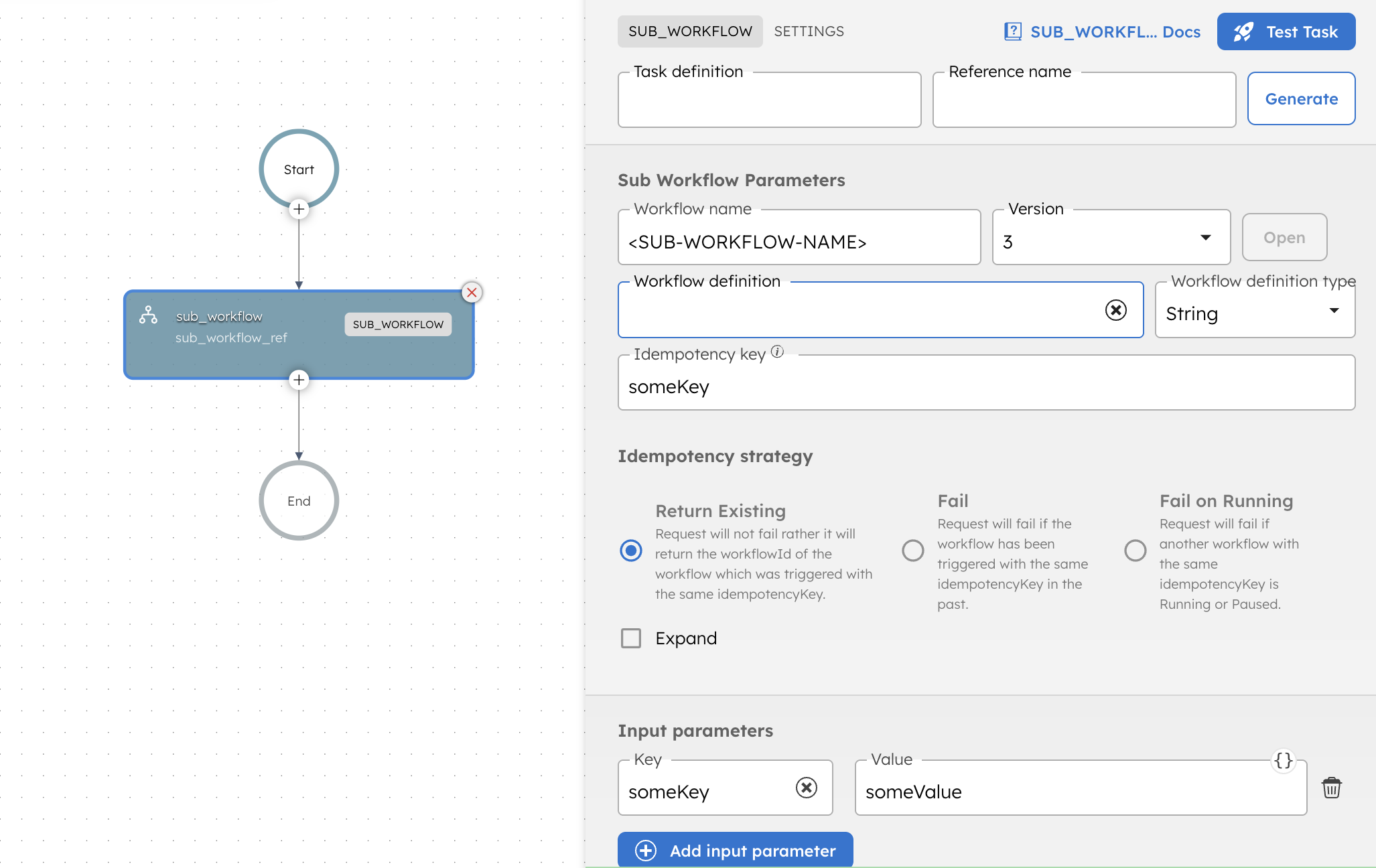 Screenshot of Sub Workflow Task in Orkes Conductor