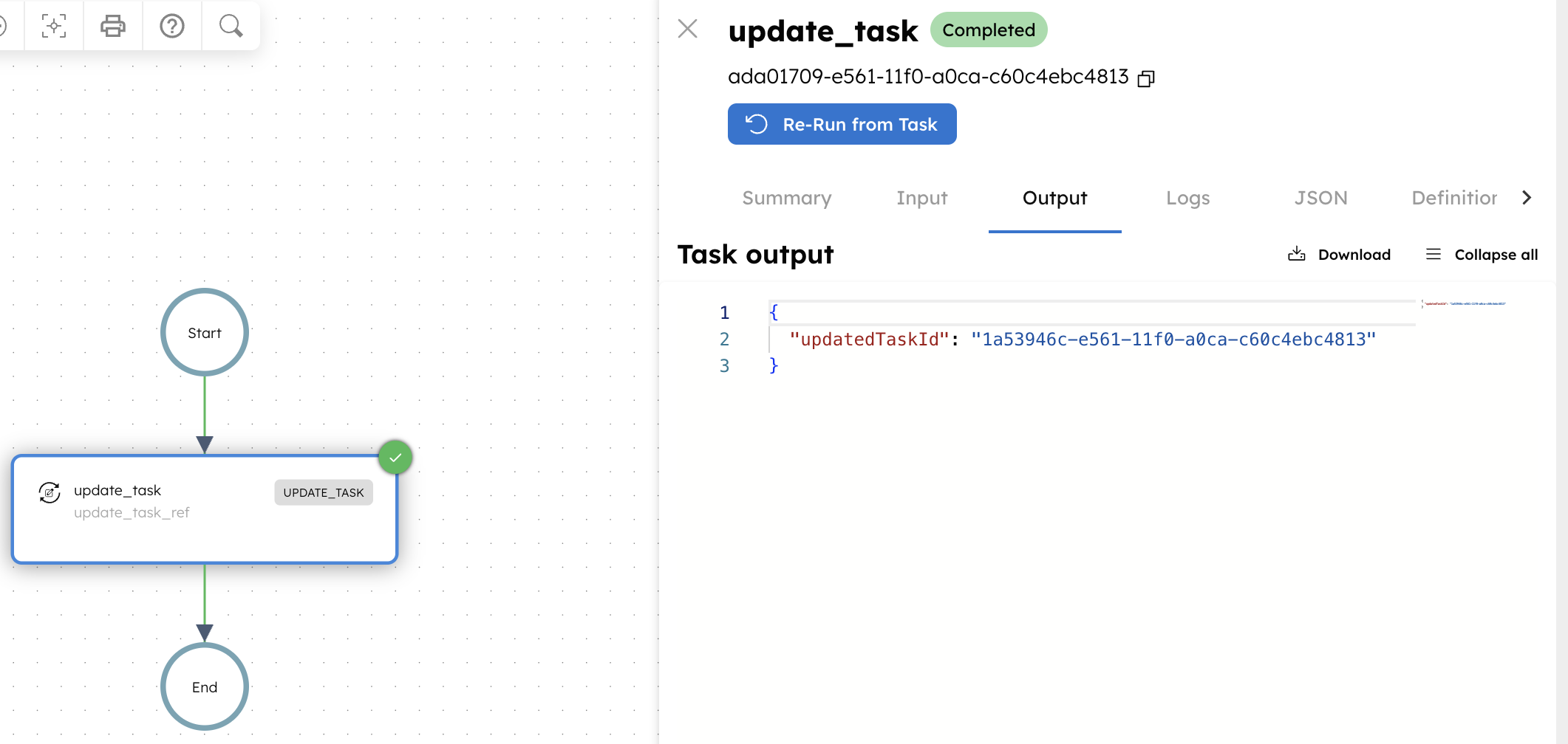 Update task output