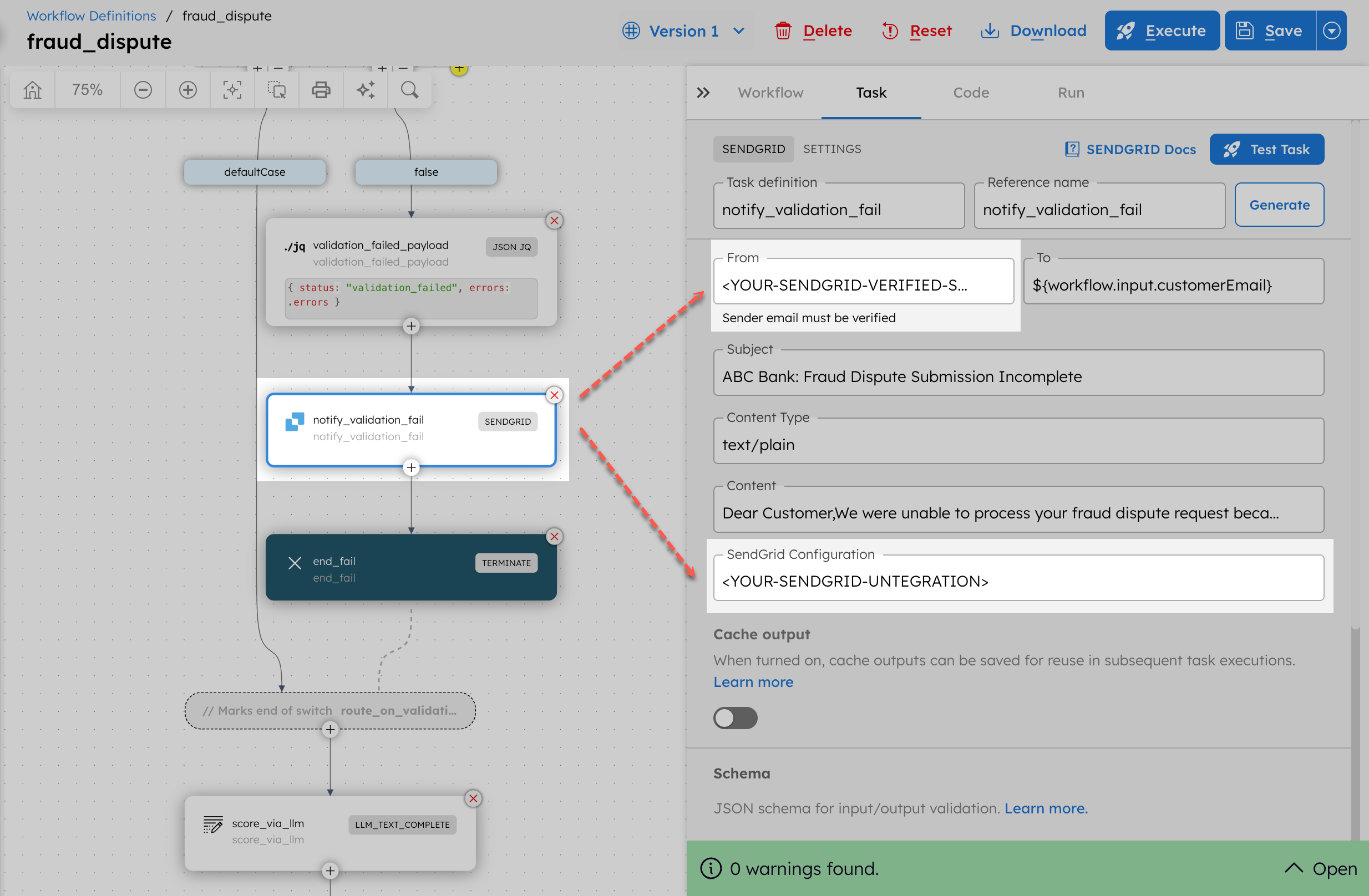 Updating SendGrid task with email and integration details