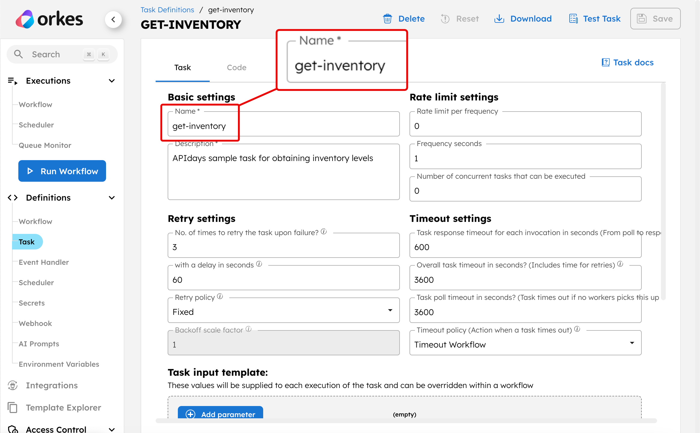 Define task in Orkes Platform