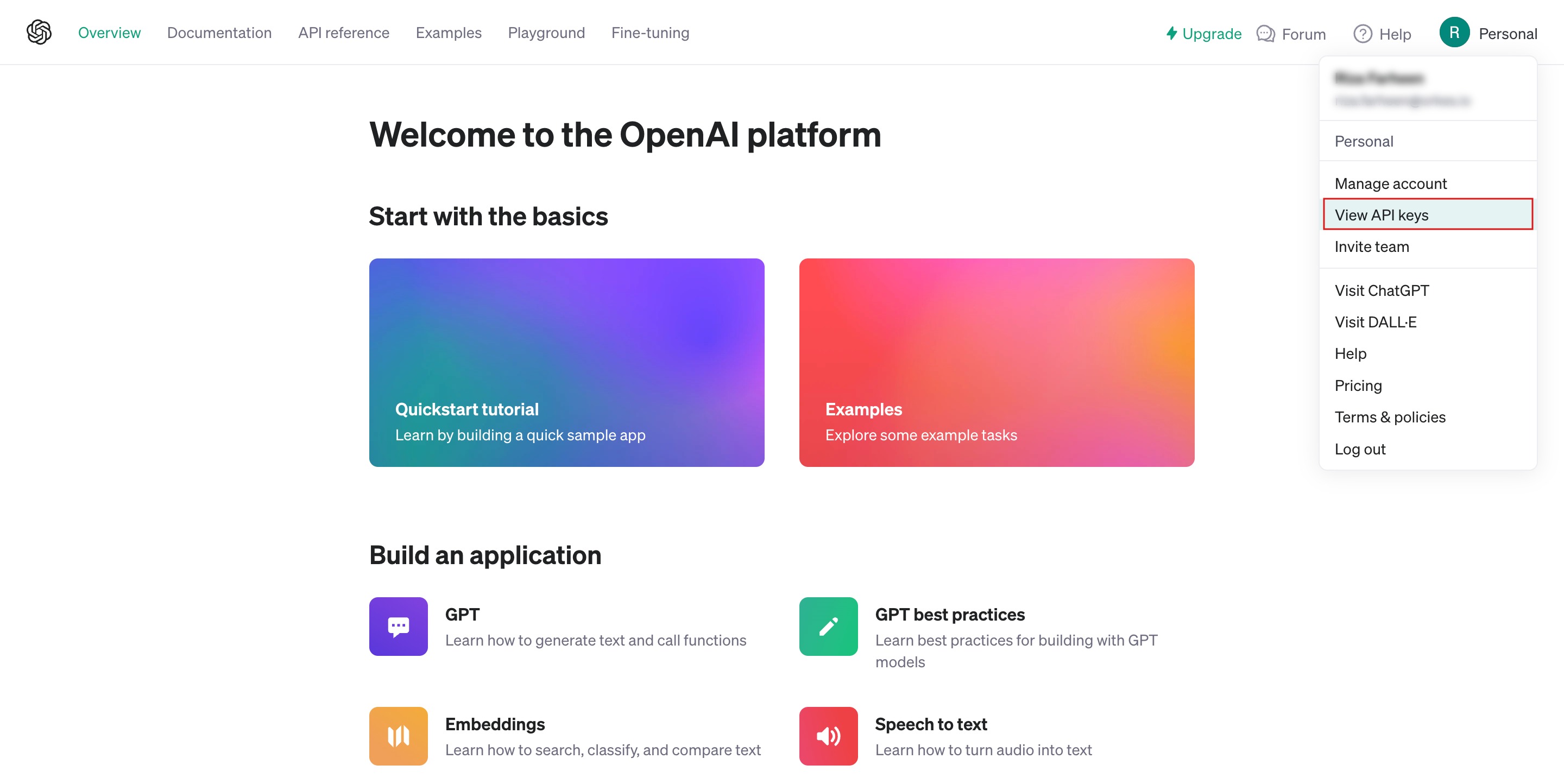 View API Keys in OpenAI API platform