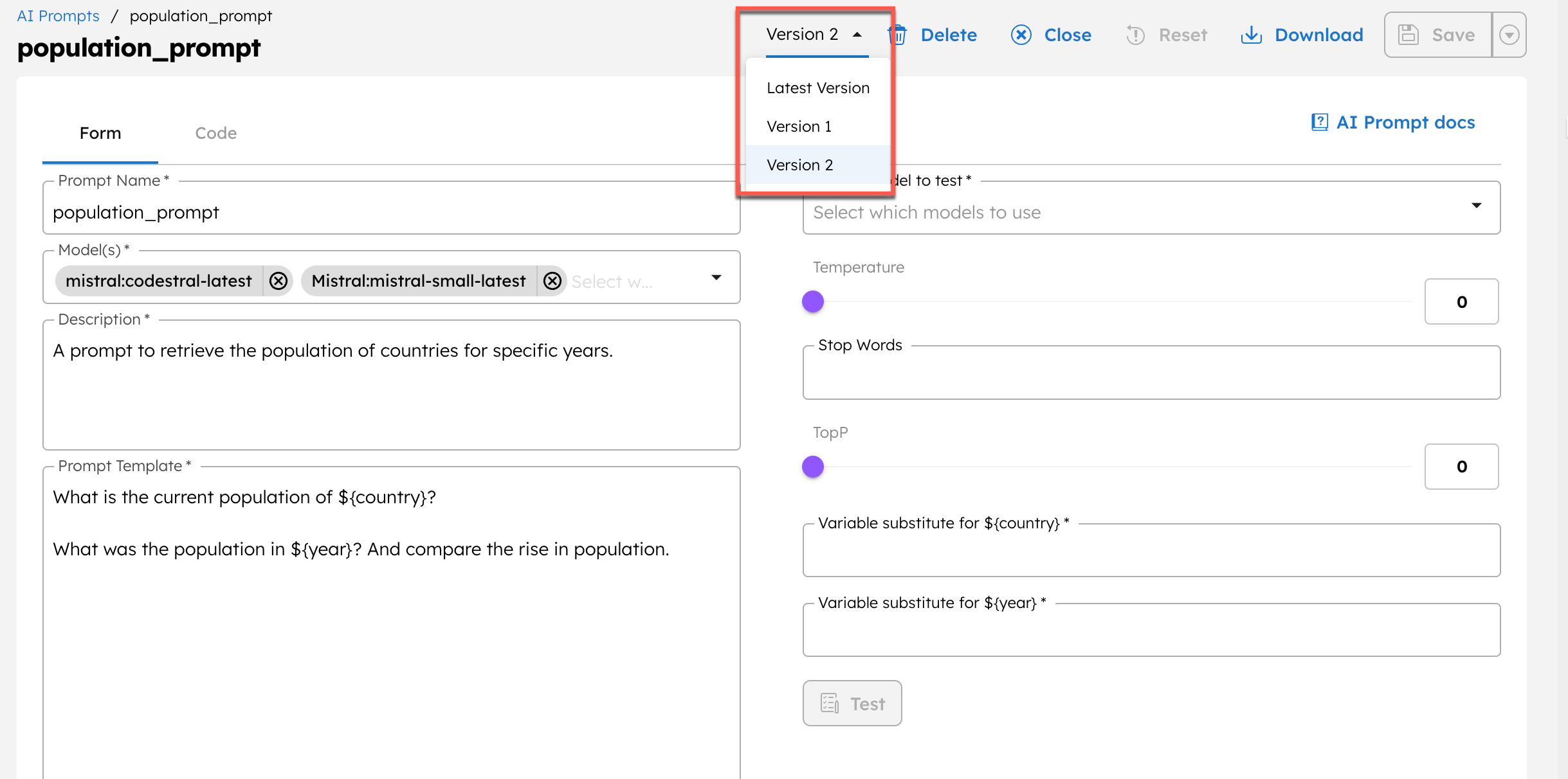 Viewing all prompt versions in Orkes Conductor
