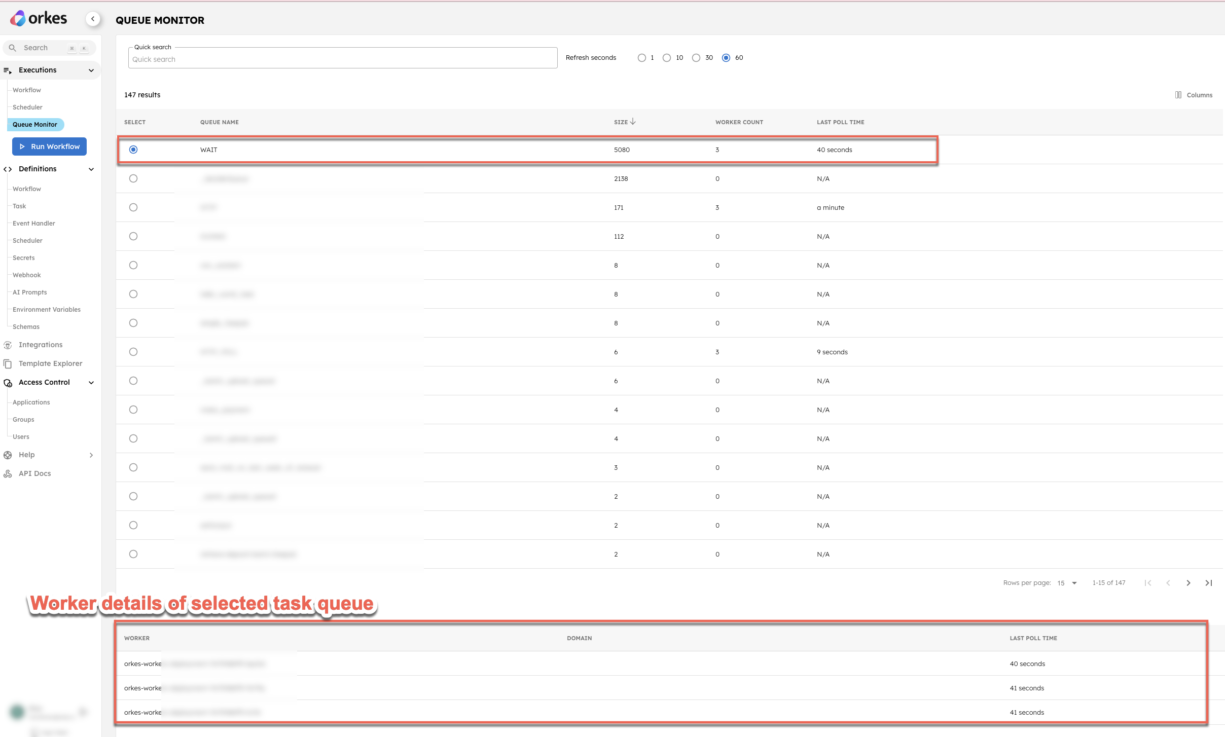 Worker details in task queue monitor