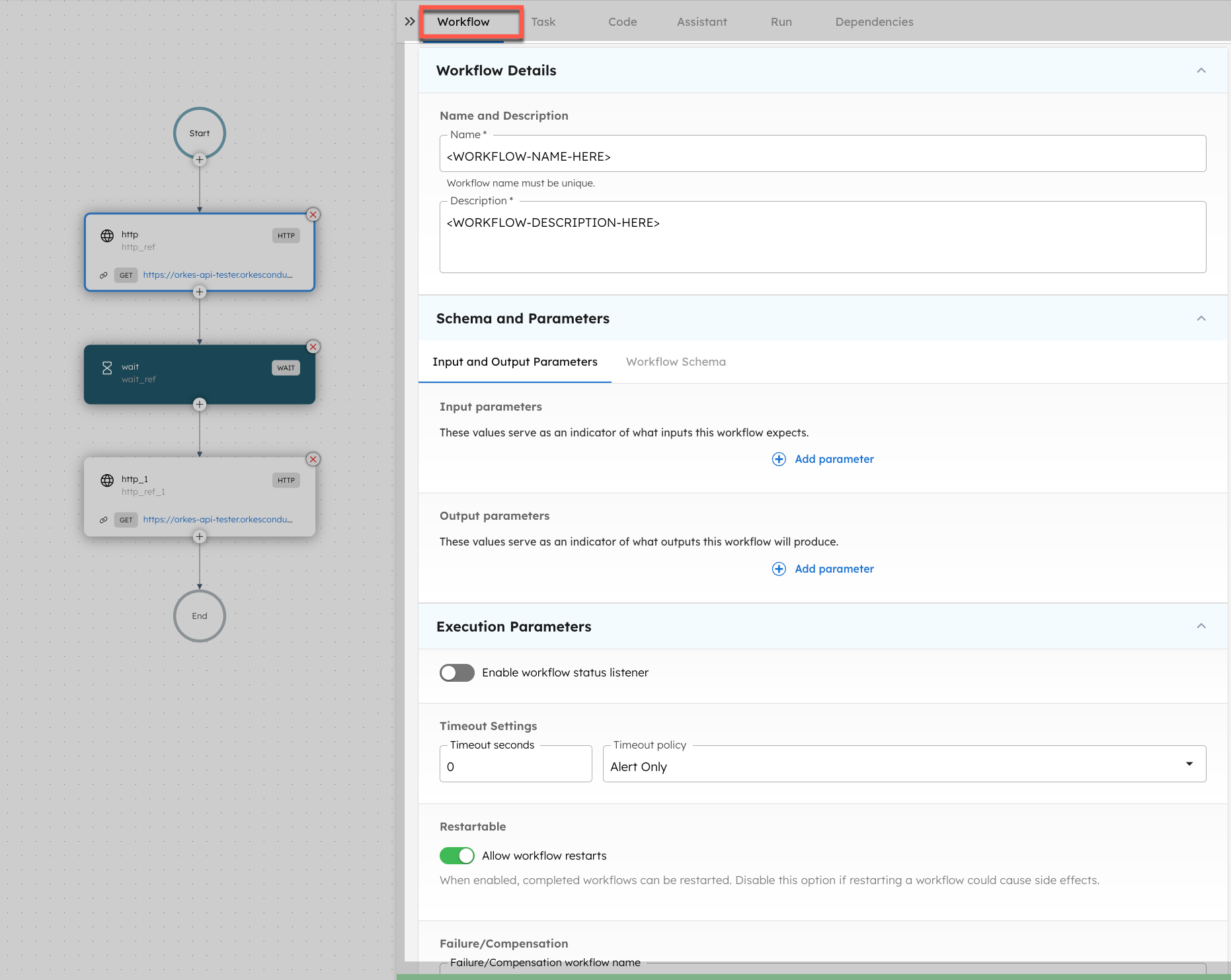 Configuring workflow parameters using Conductor UI