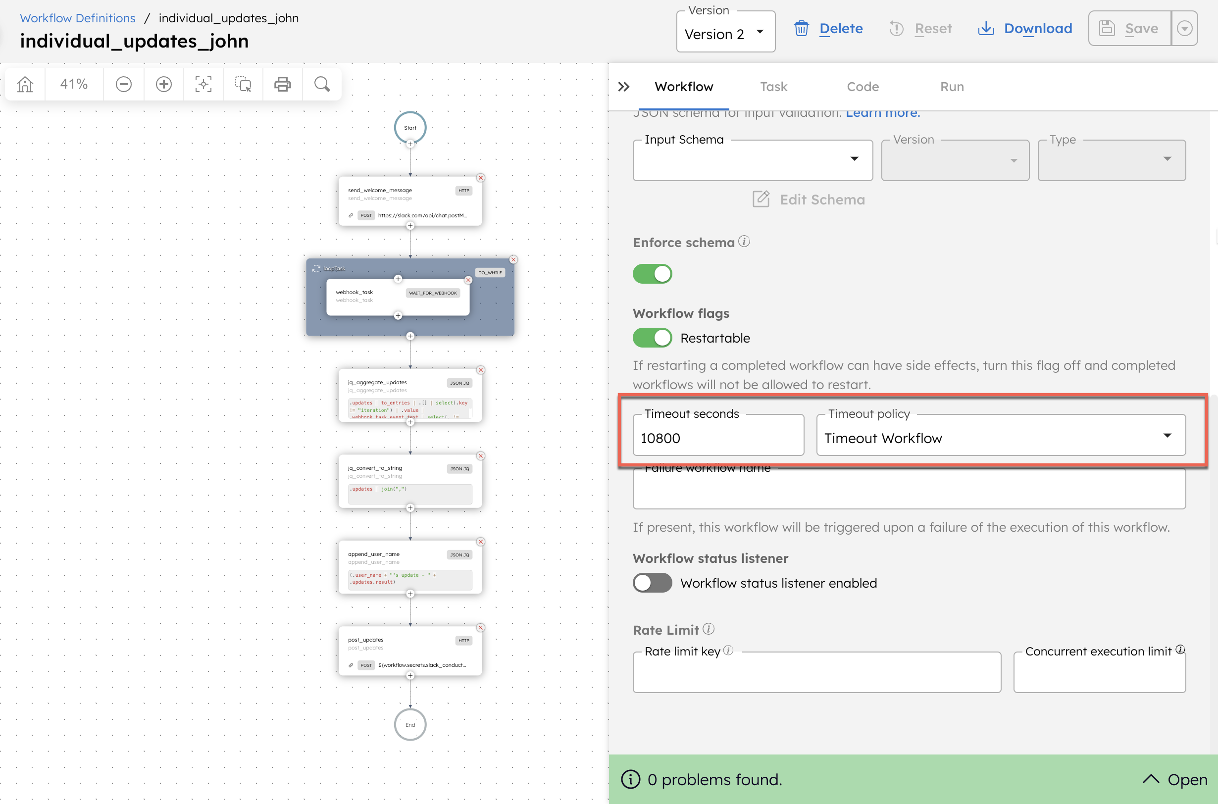 Workflow timeout set for individual updates workflow