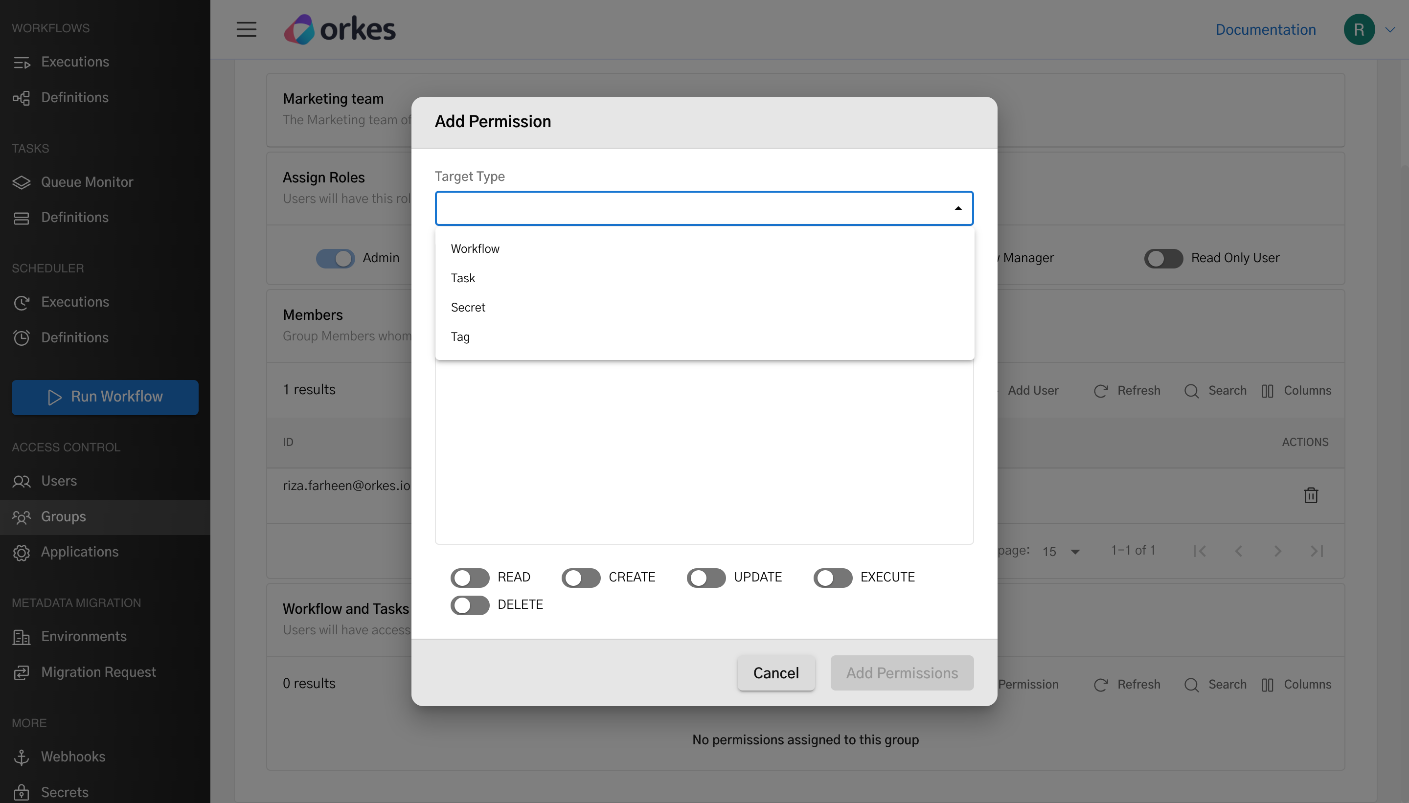 Granting access to specific tasks and workflows