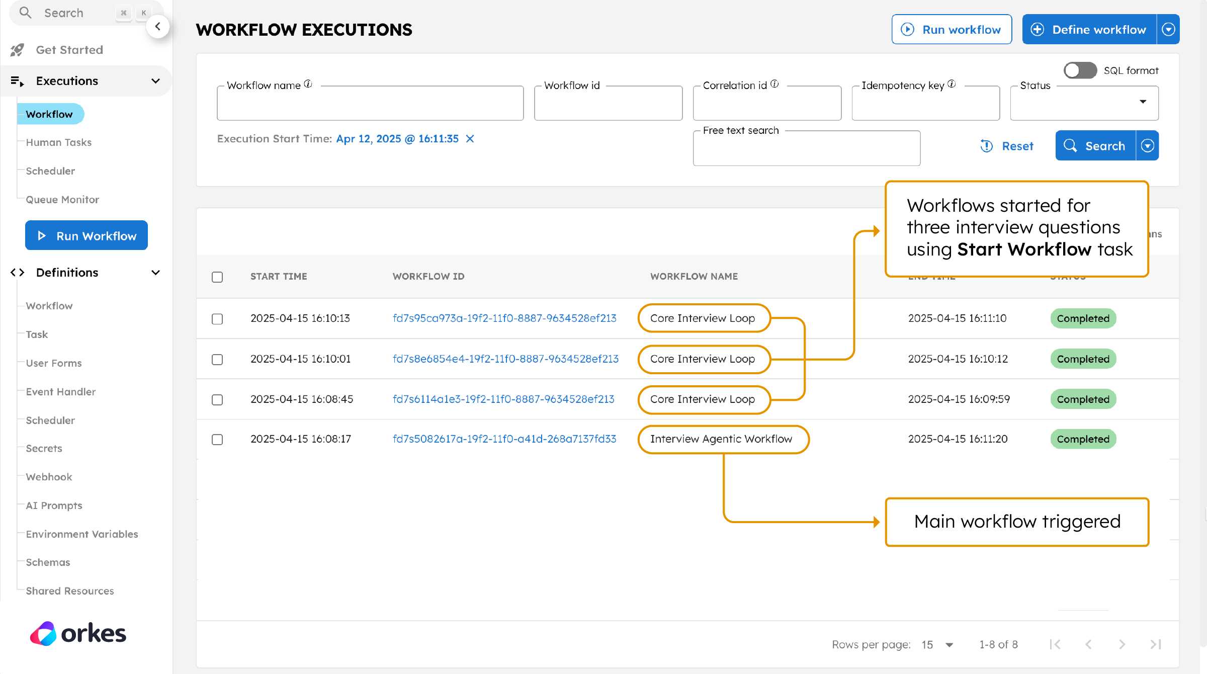 Workflows triggered by the interview app