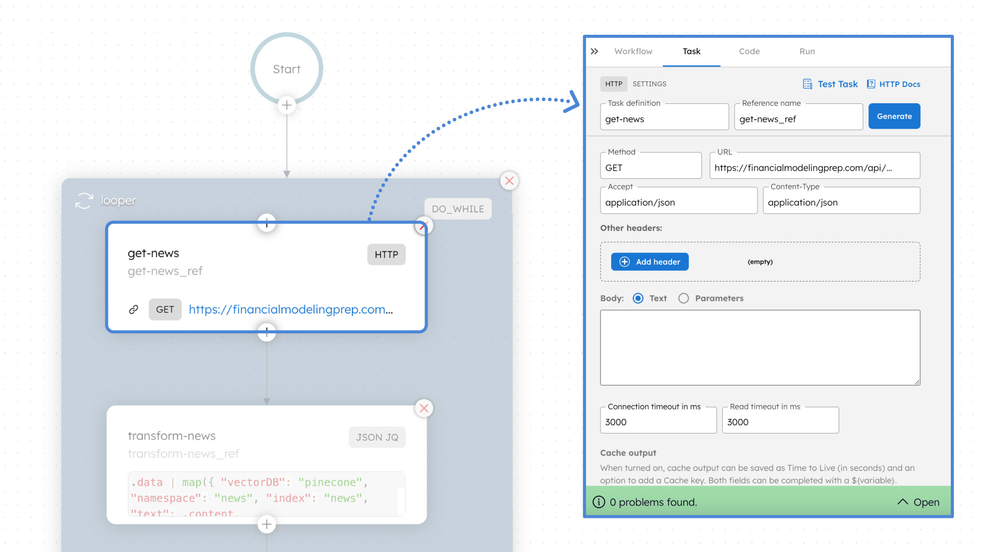 Screenshot of the HTTP task in Orkes Conductor.