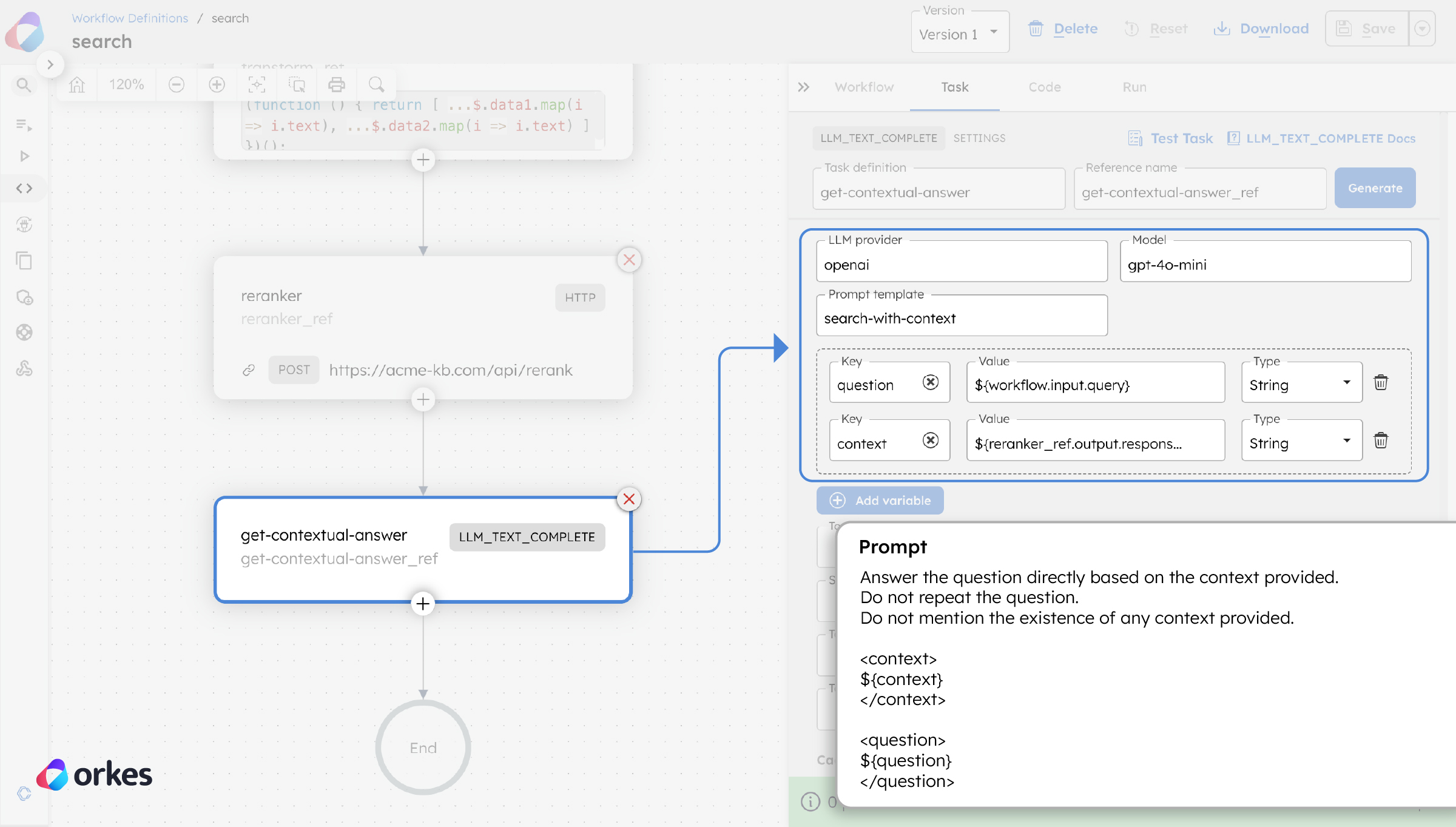 Screenshot of the Text Complete task in a Conductor workflow.
