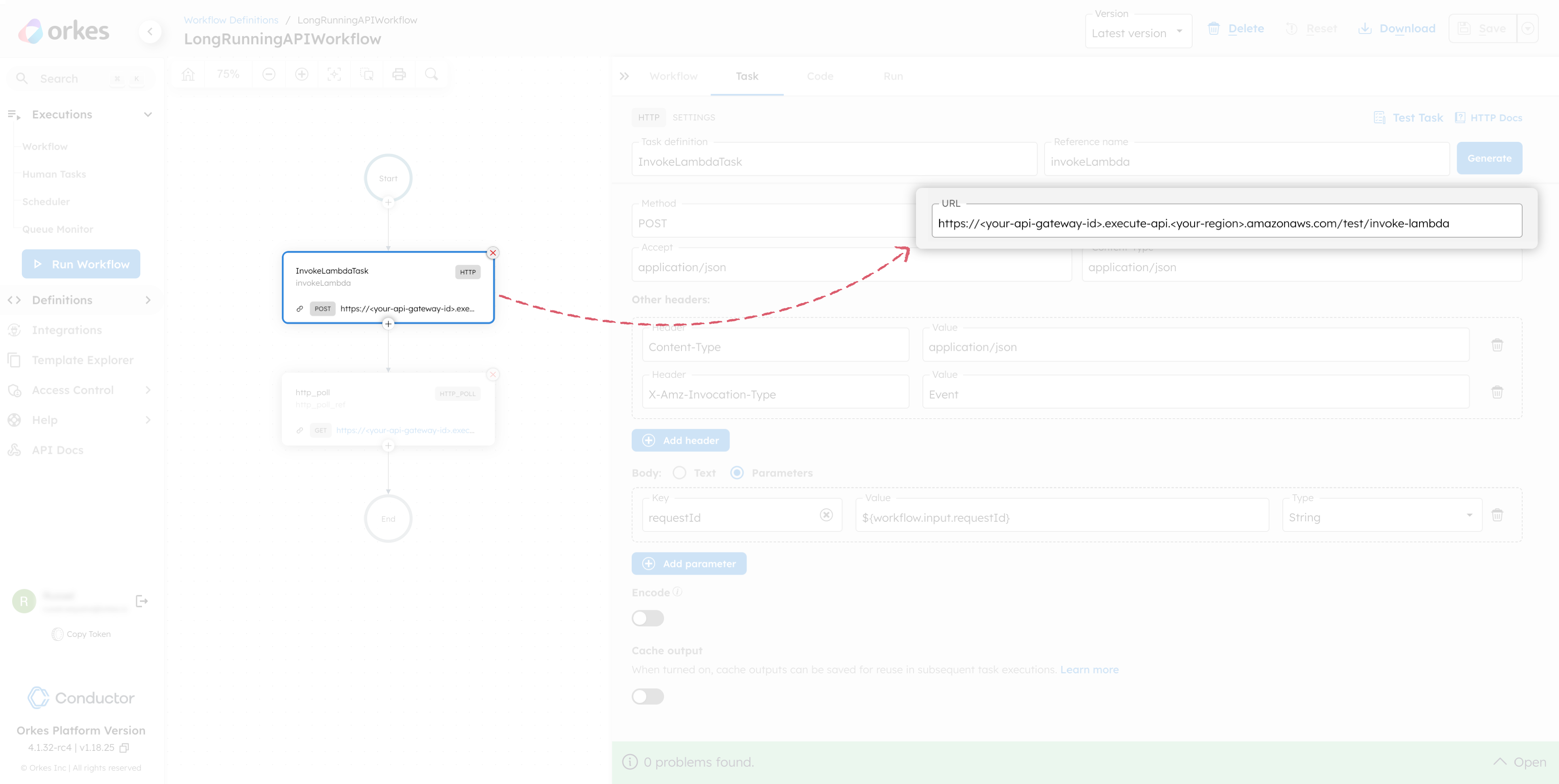 Calling Lambda endpoint using HTTP task in Orkes Conductor