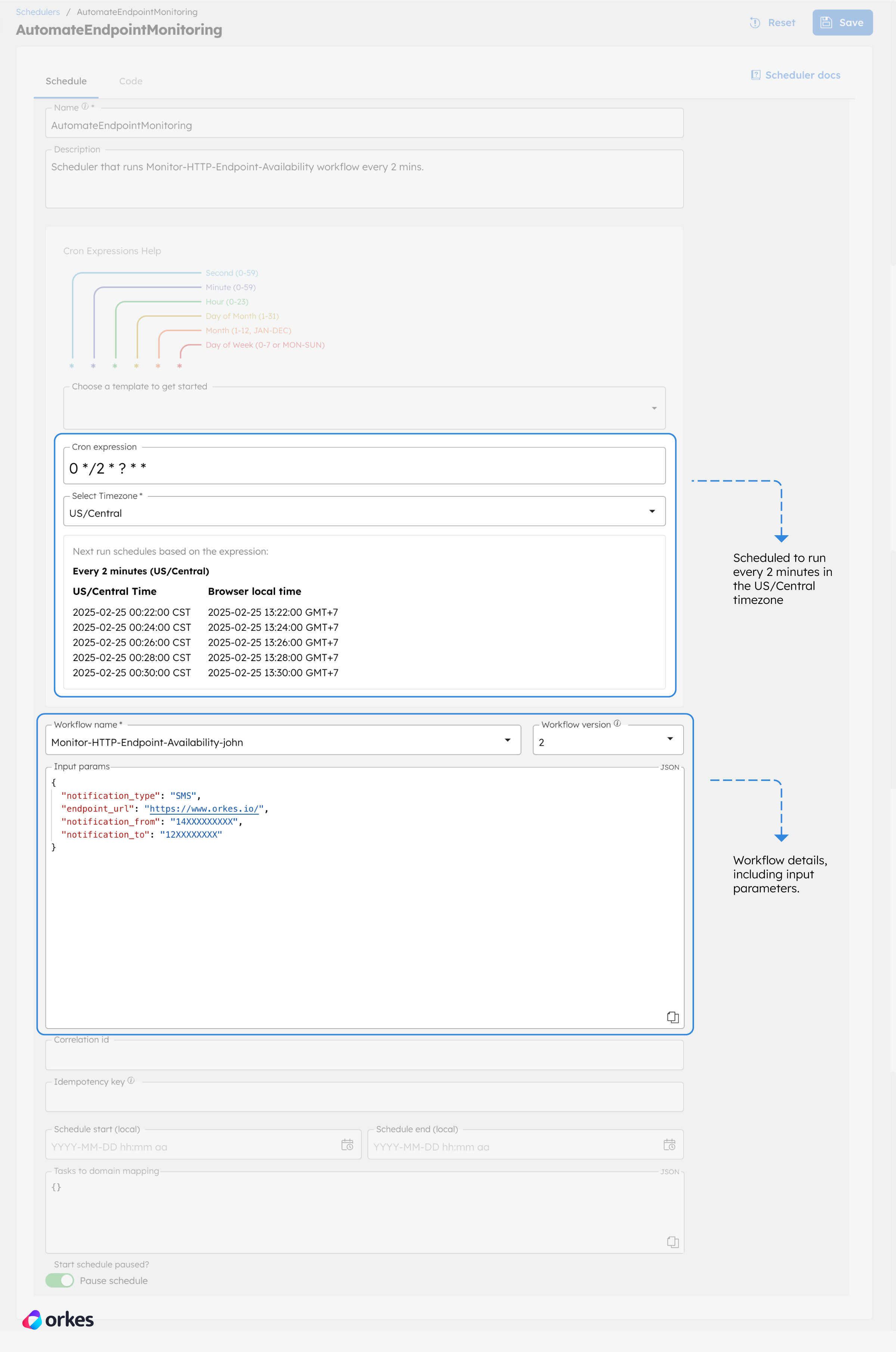 Workflow scheduler for running every 2 mins