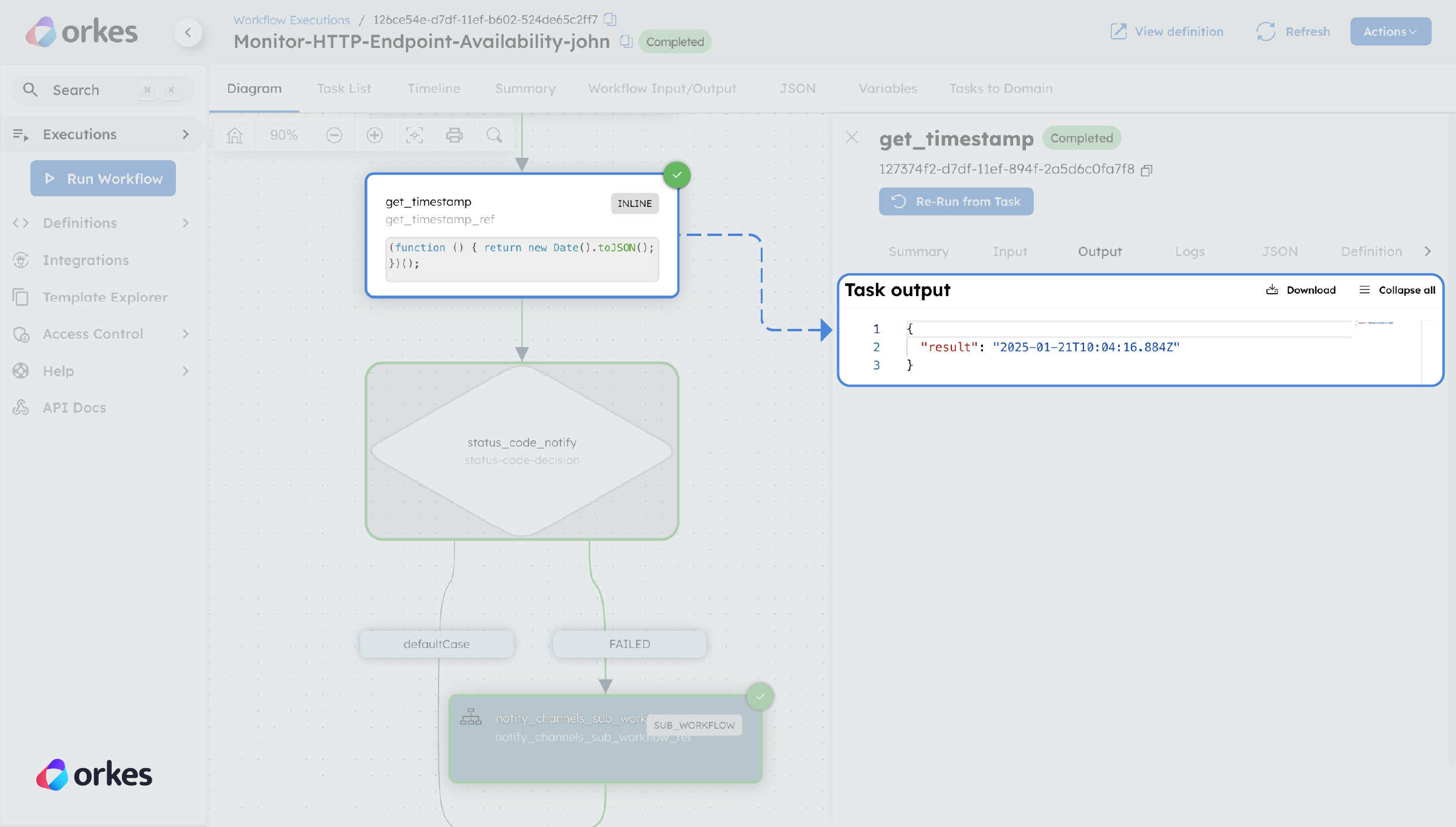 Inline task extracting the timestamp when the response was received