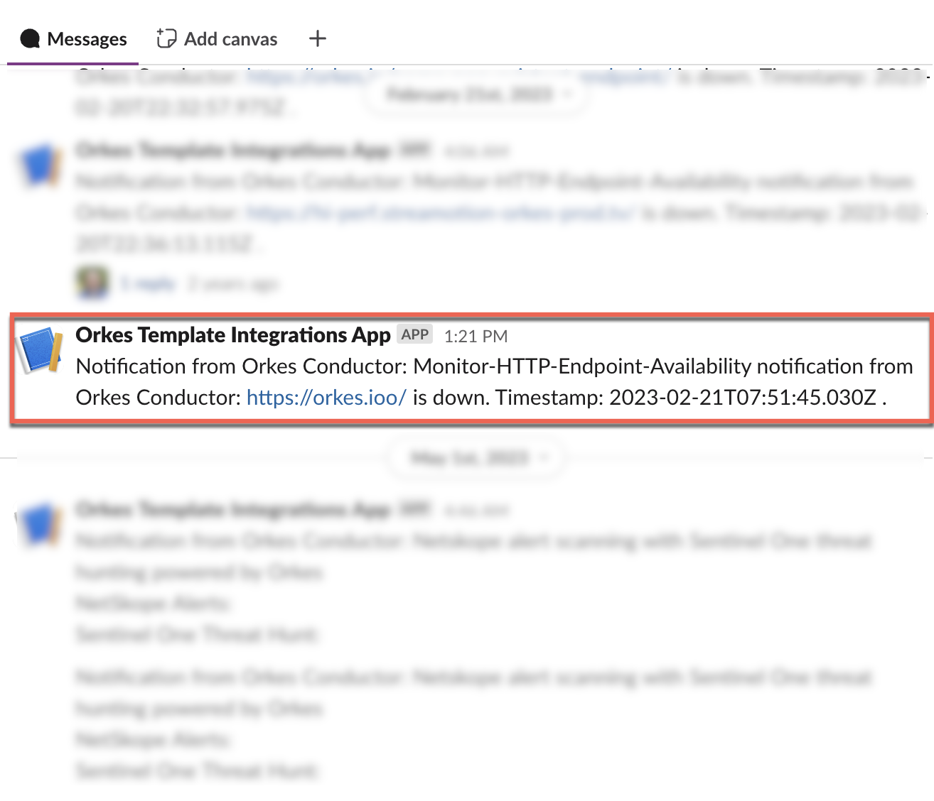 Example for a notification received in Slack