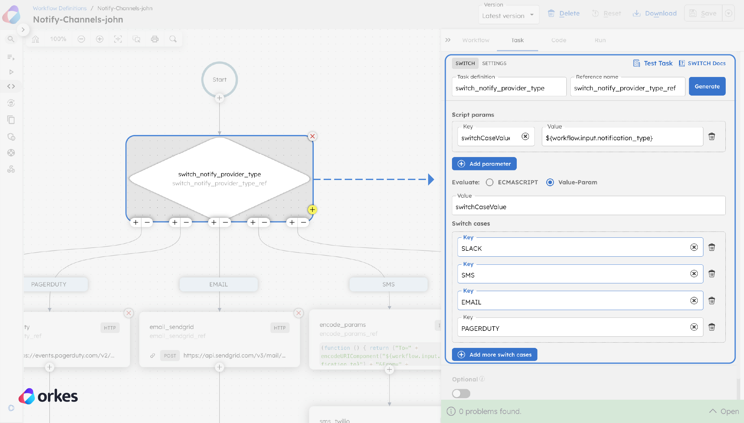Switch case evaluation on input parameters
