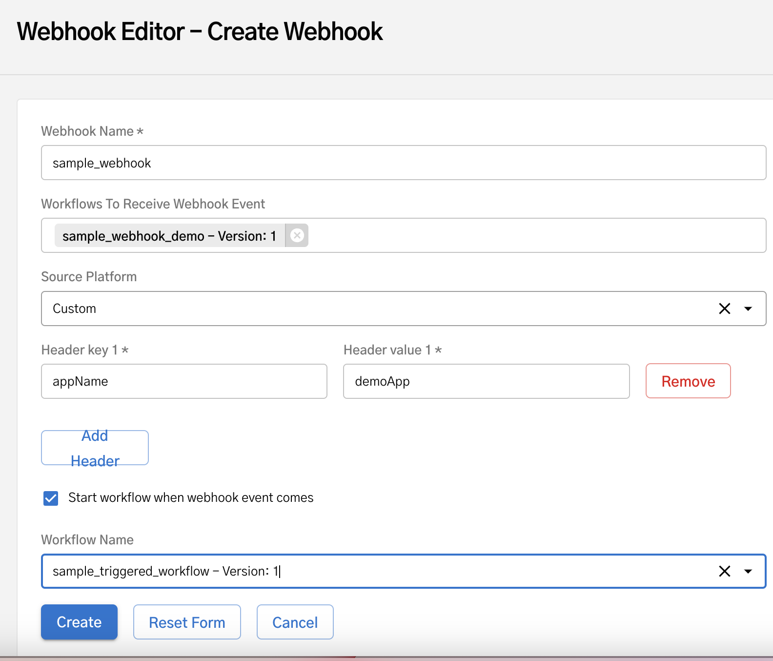 Creating new webhook for integration