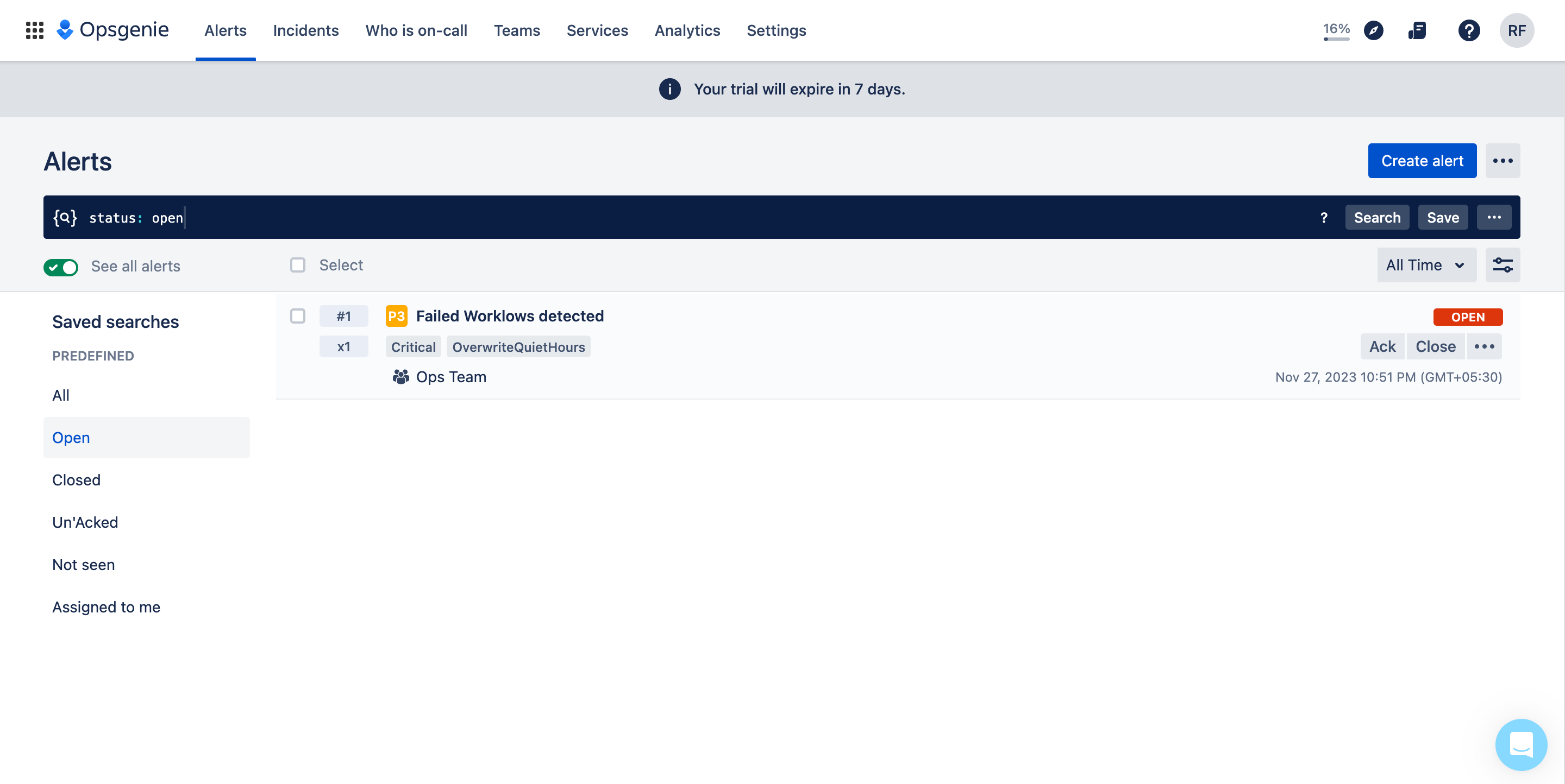 Generated Alert in Opsgenie