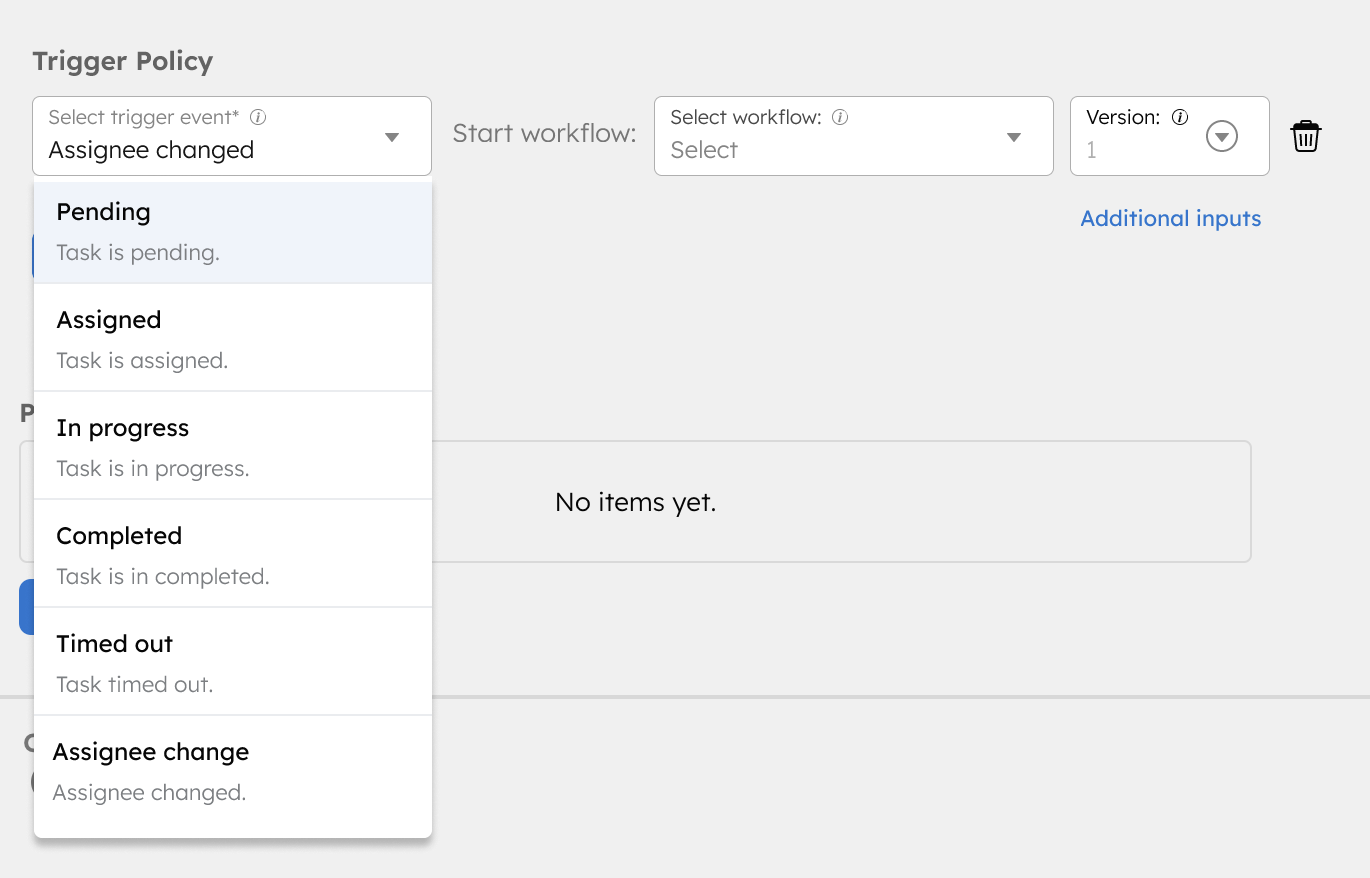 Human Task Trigger policy