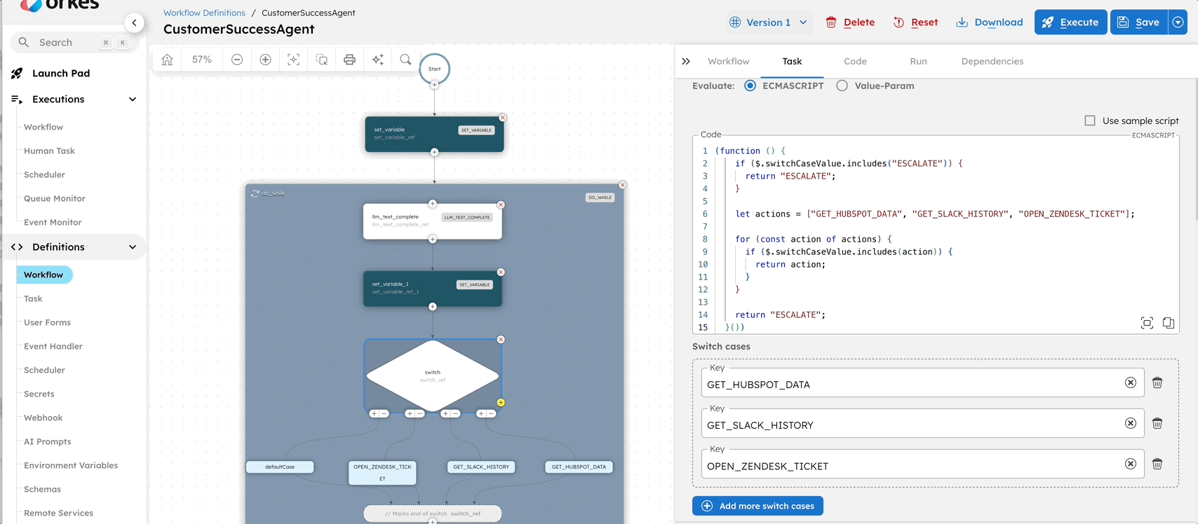 Create a SWITCH task and add switch cases