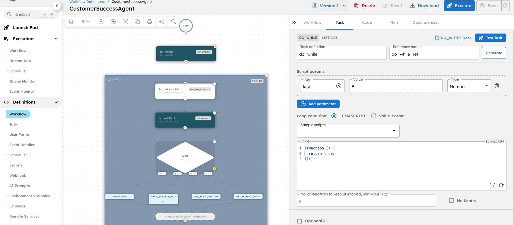 Set up a HUMAN task, for the default switch case