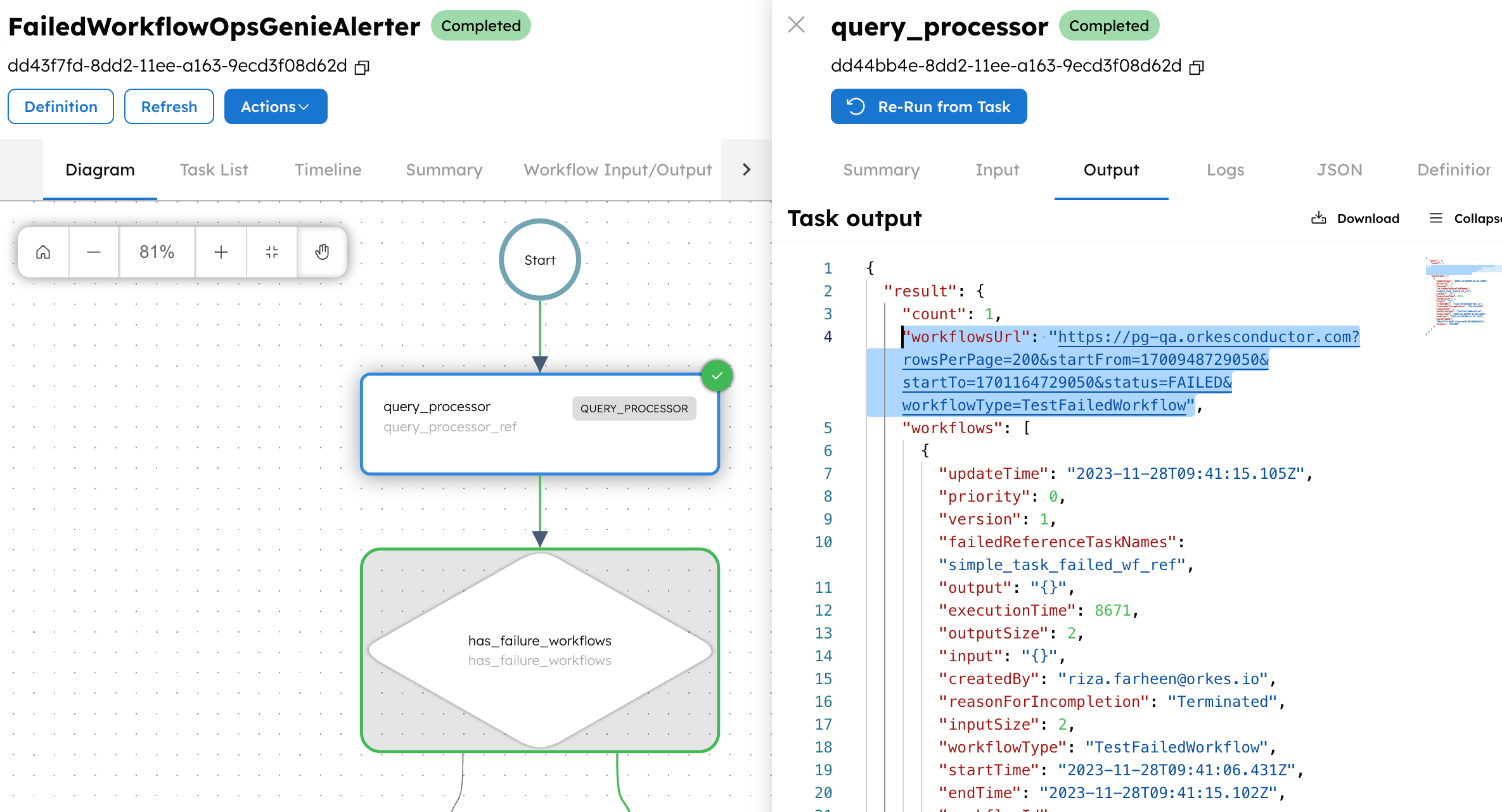 Verifying the output of the Query Processor task