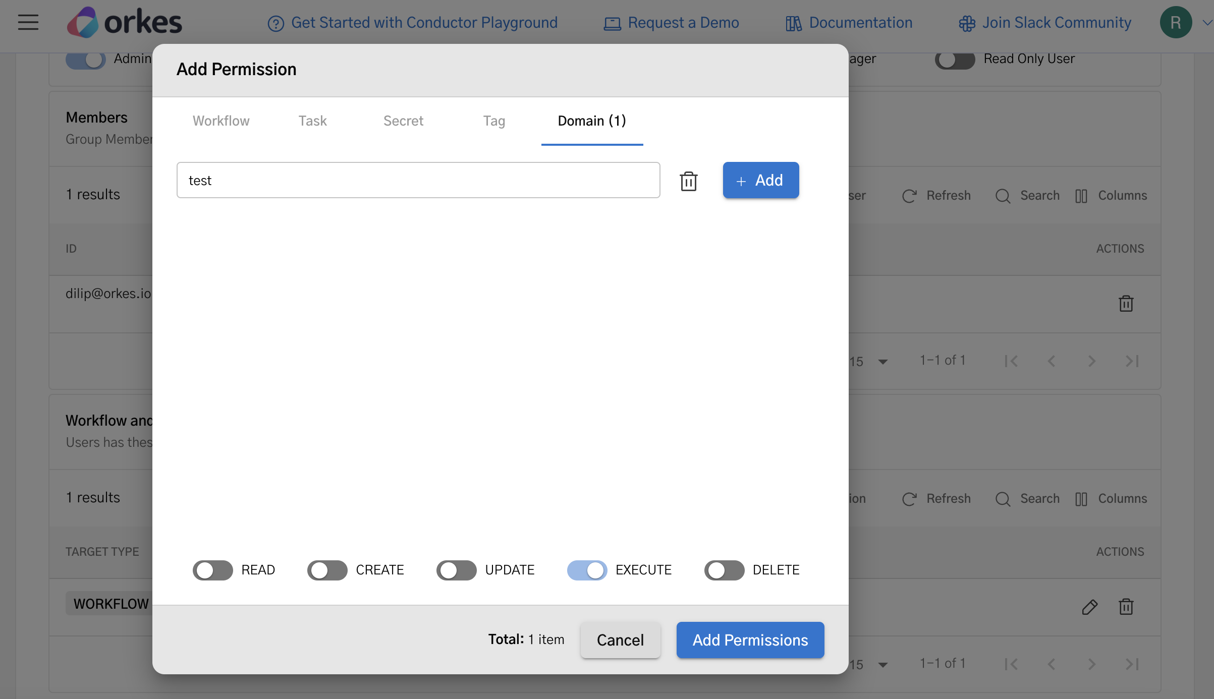 Enabling permission for domains