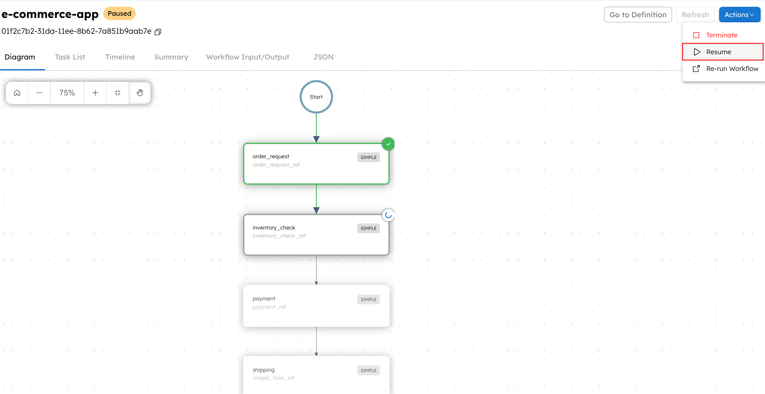 Resuming Workflows from Conductor UI