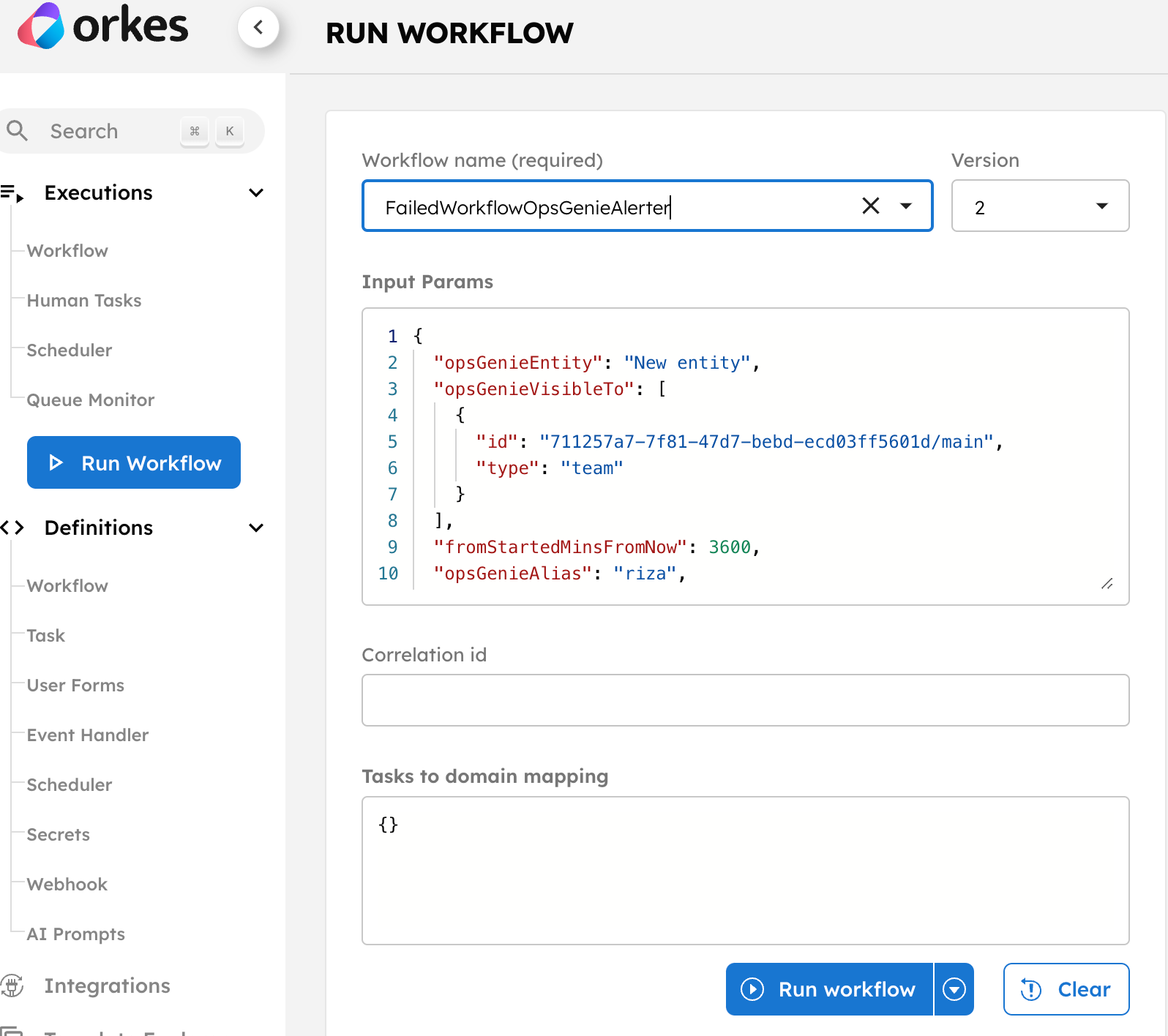 Run Workflow from Conductor UI