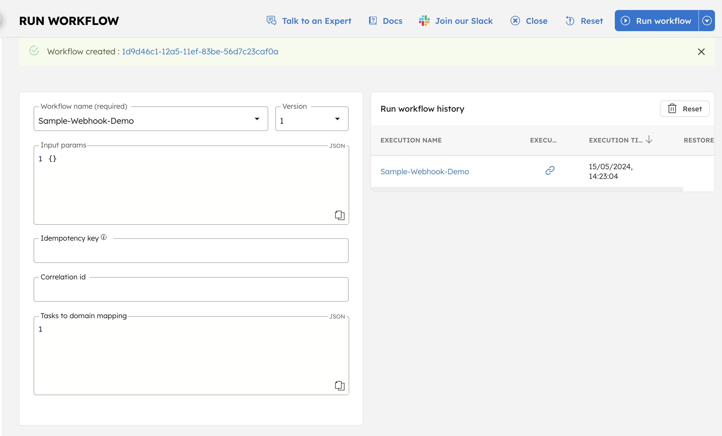 Run workflow in Conductor
