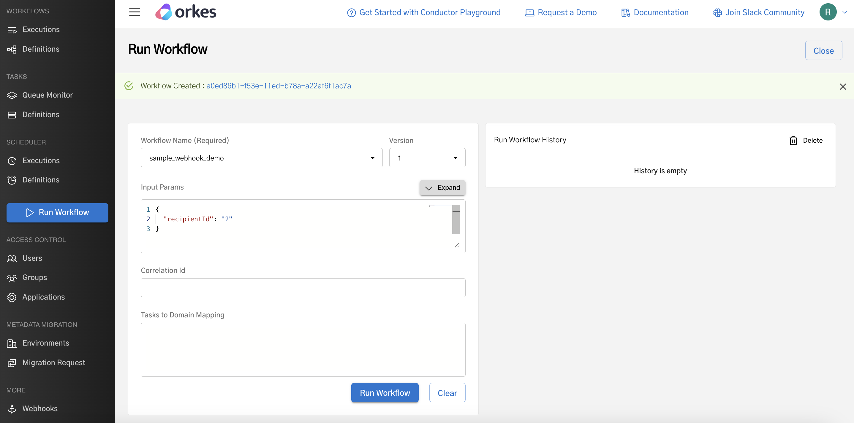 Running Webhook workflow from UI